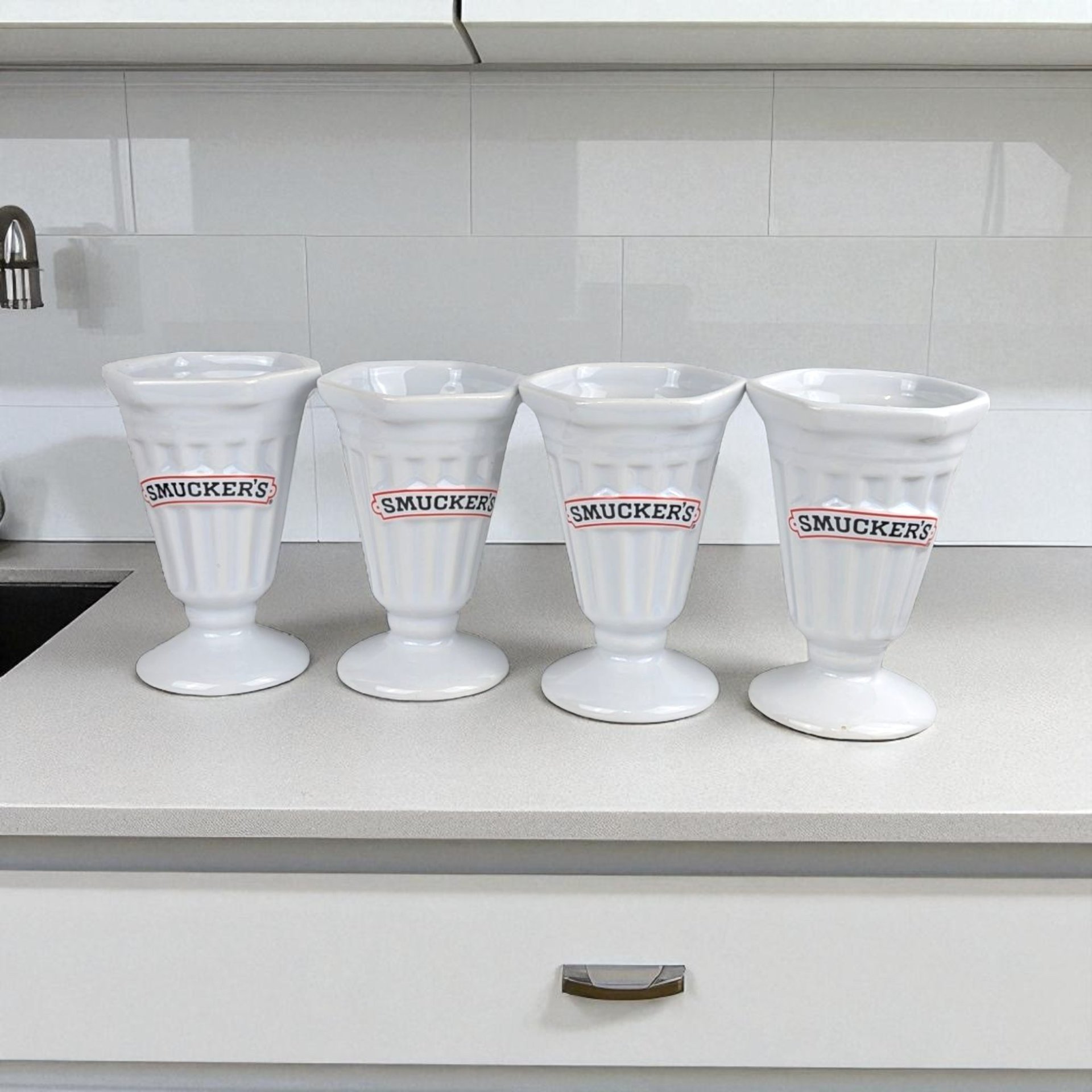 Vintage Smuckers Ceramic Ice Cream Cups, Set of 4, Sundae Dishes, Collectible Kitchenware, Smuckers Memorabilia, Ice Cream Party