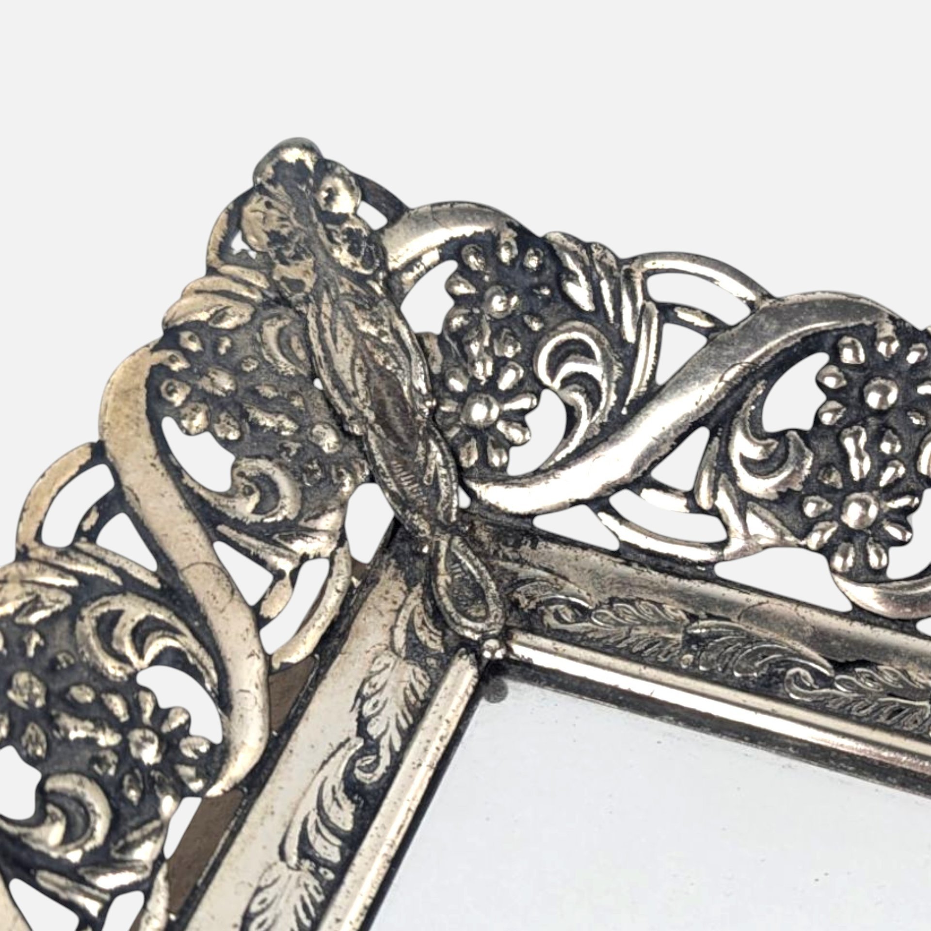 1960s Ornate Silver Metal Mirror Vanity Tray