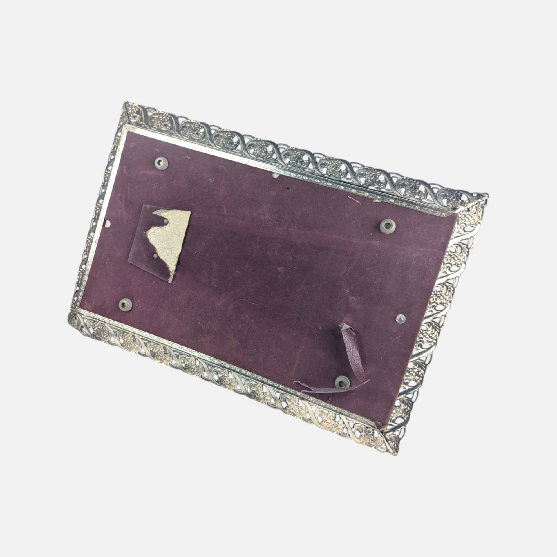 1960s Ornate Silver Metal Mirror Vanity Tray