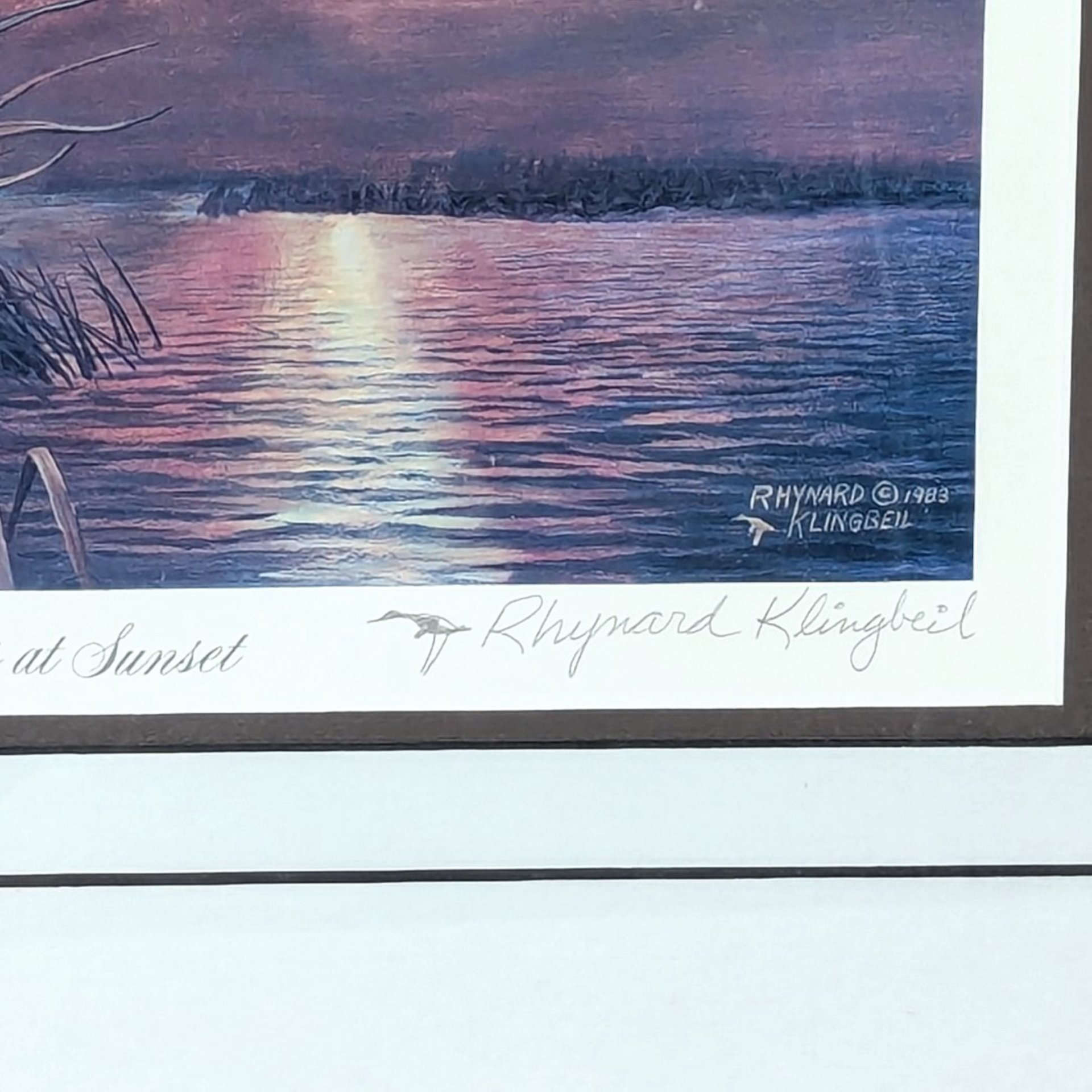 1980s Rhynard Klingbeil Mallards at Sunset Signed Numbered Framed Duck Print