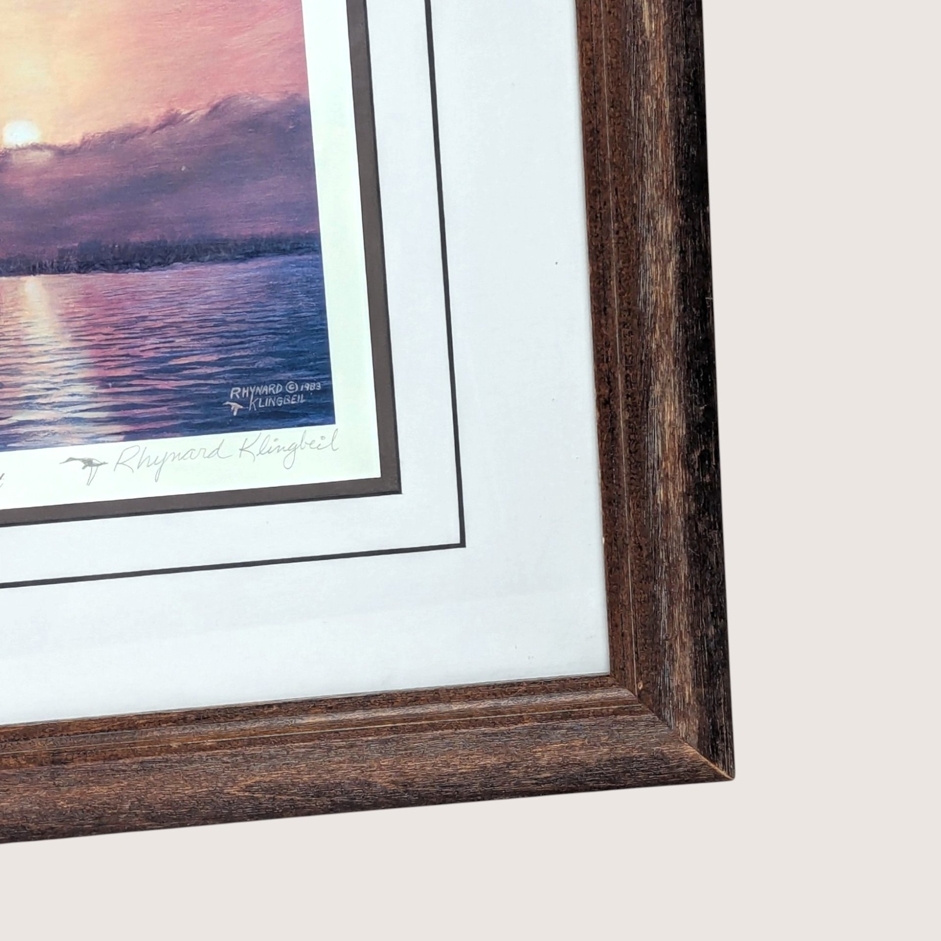 1980s Rhynard Klingbeil Mallards at Sunset Signed Numbered Framed Duck Print