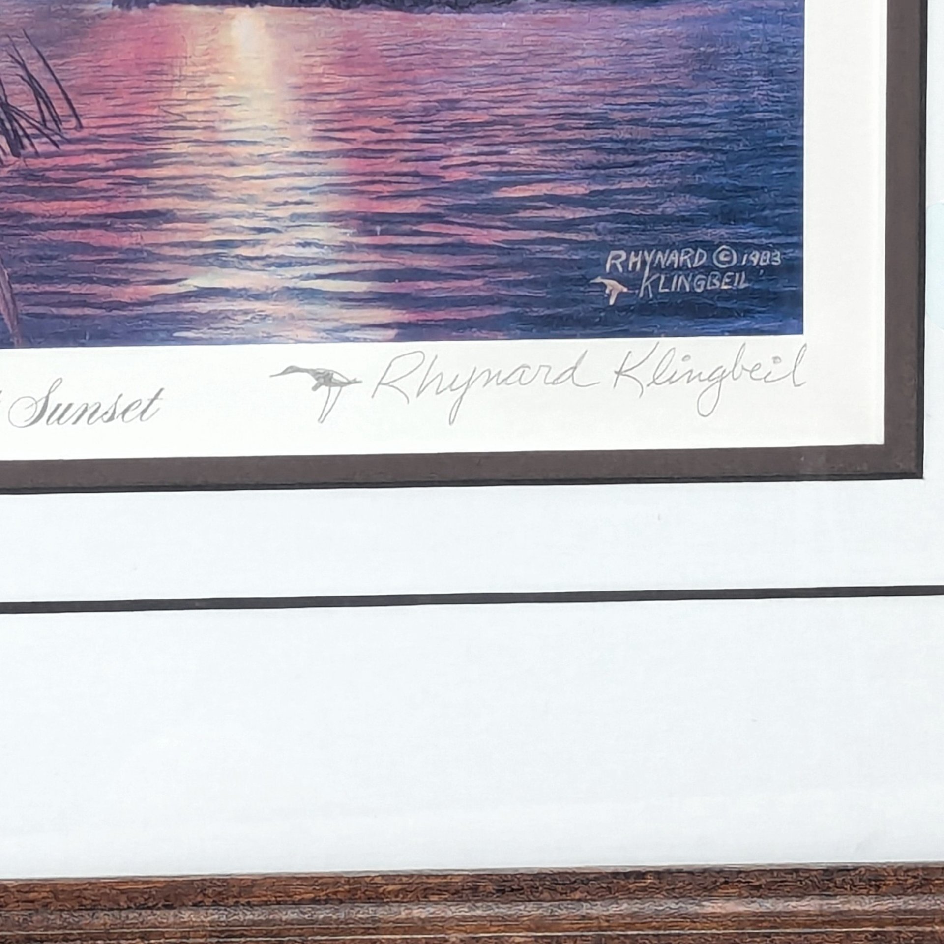 1980s Rhynard Klingbeil Mallards at Sunset Signed Numbered Framed Duck Print