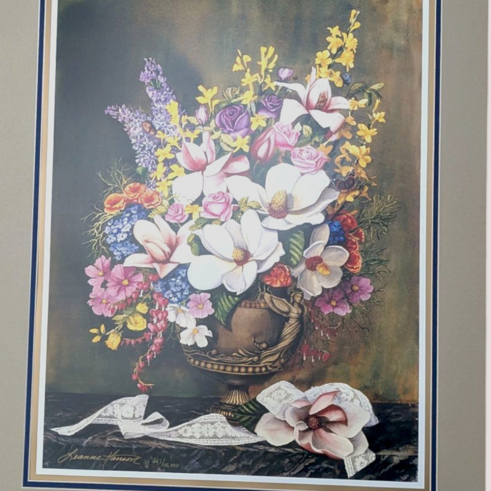 1990s Leanne Hanson Les Fleurs Classiques I Signed Lithograph Matted Floral Print