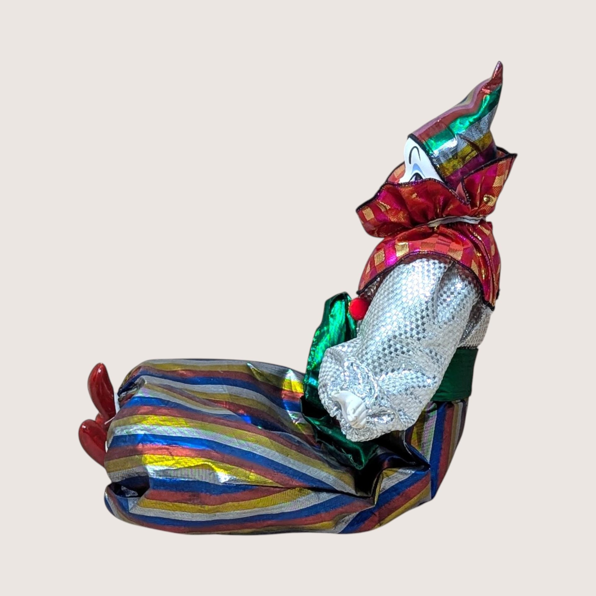 1980s Porcelain Head Posable Colorful Clown Doll