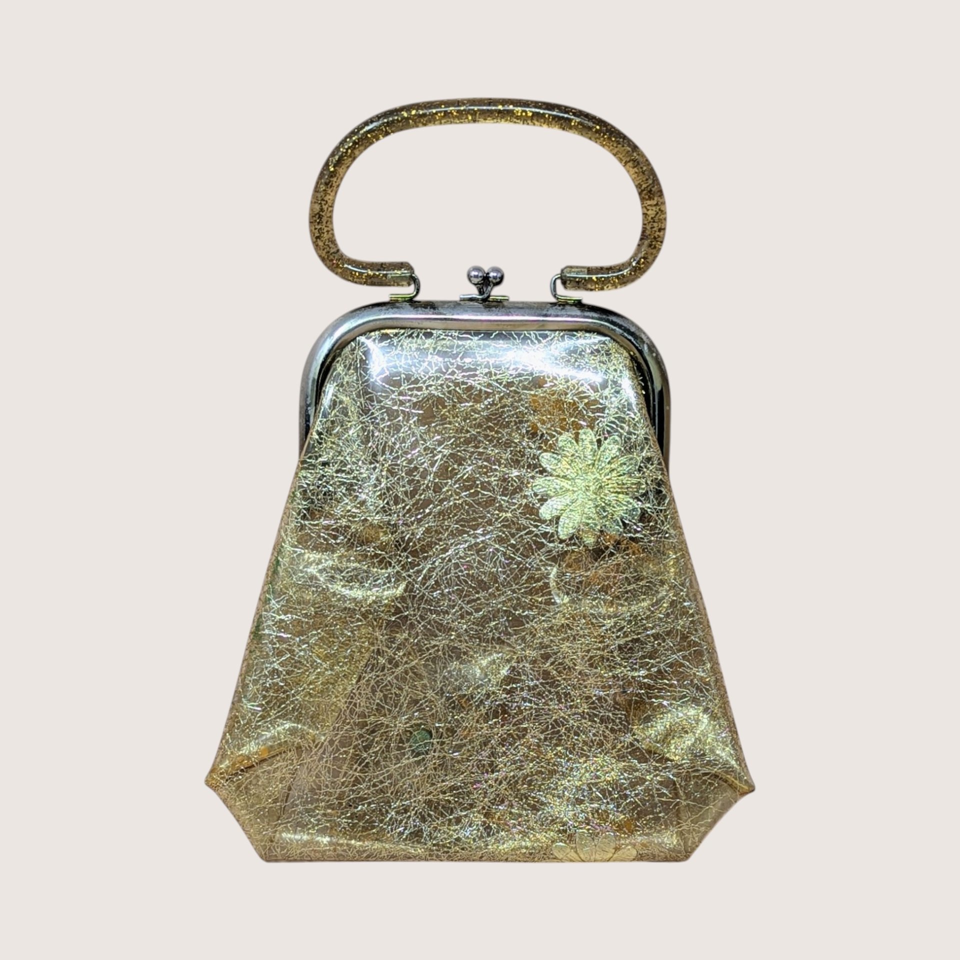 1960s Clear Vinyl Gold Tinsel Glitter Purse