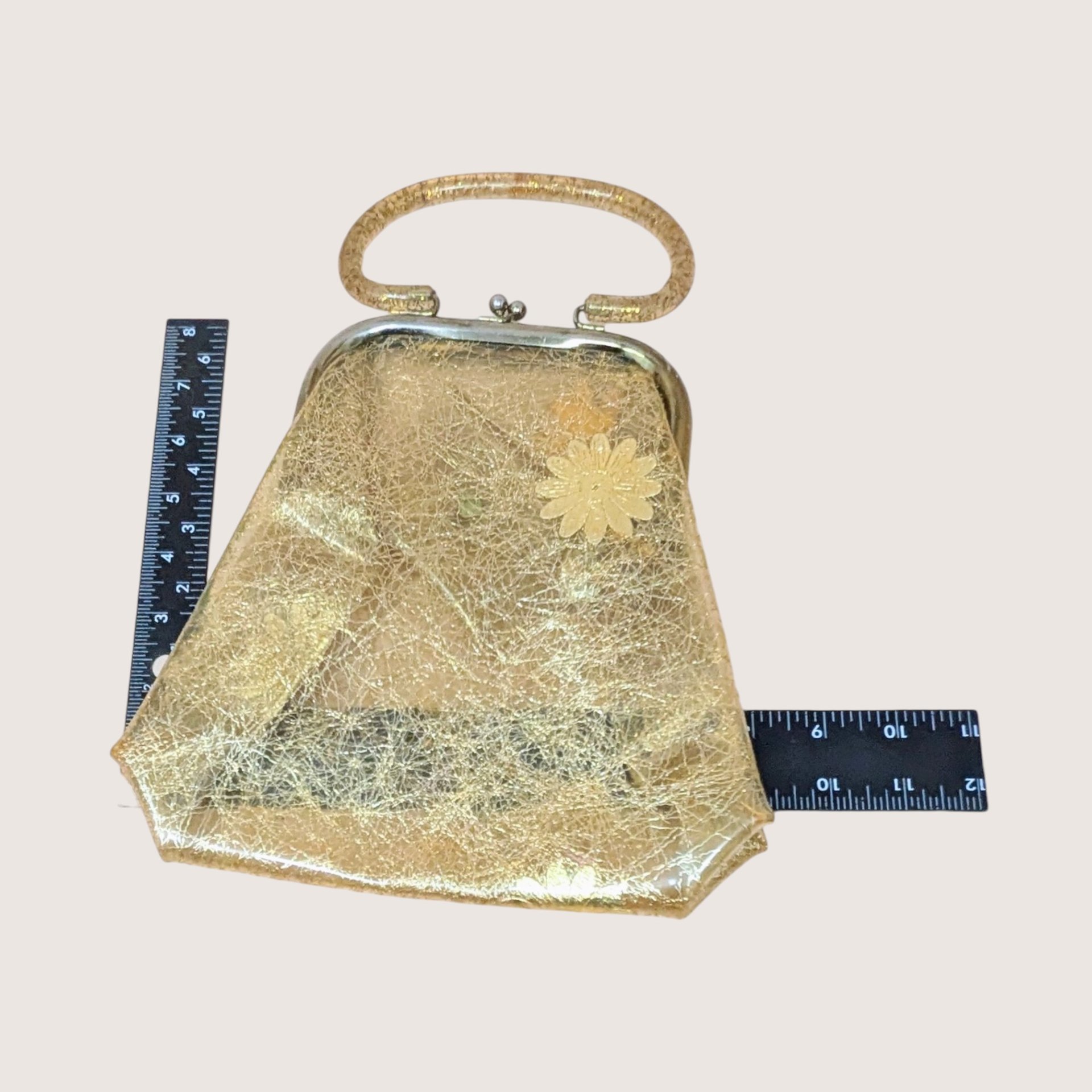 1960s Clear Vinyl Gold Tinsel Glitter Purse