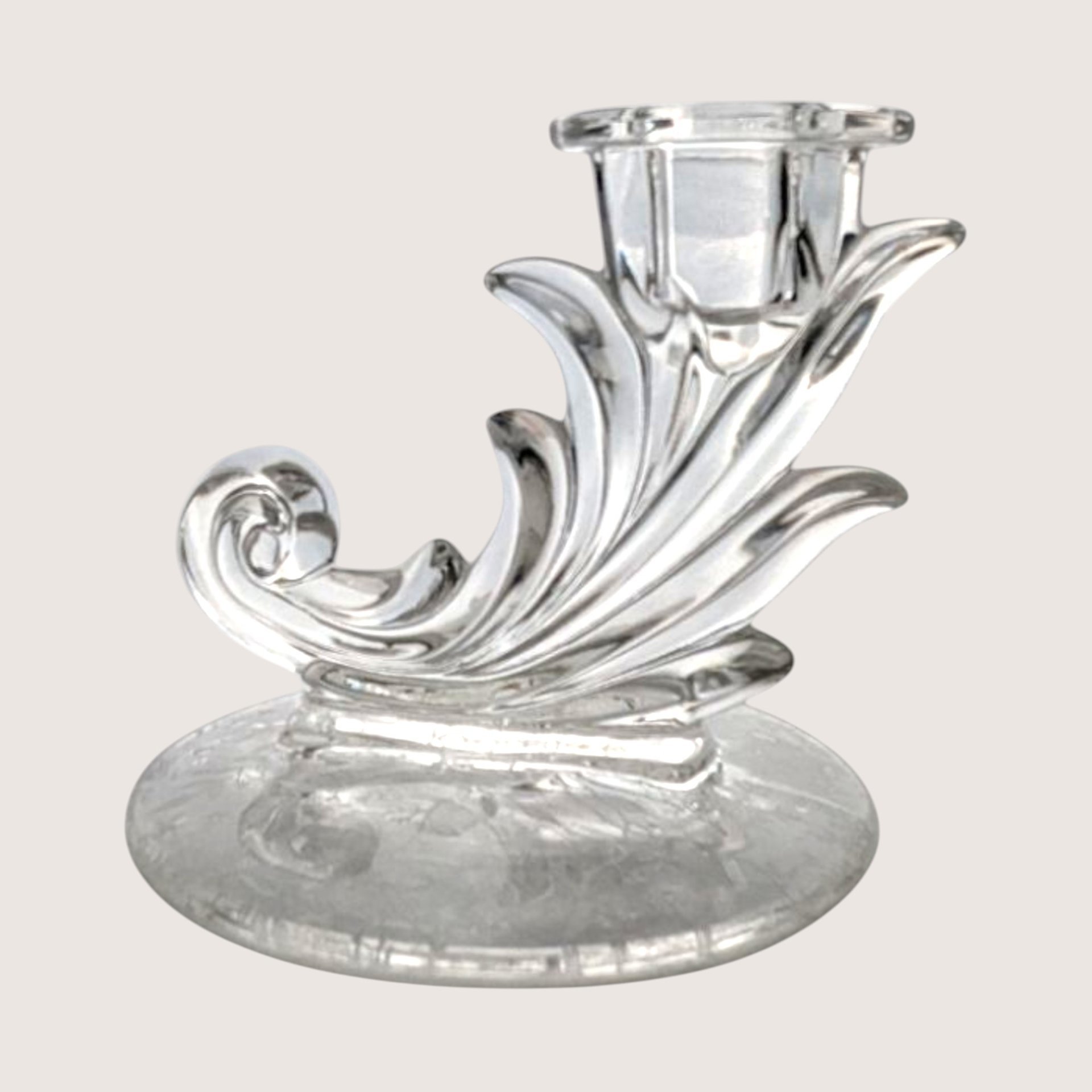 1940s Fostoria Navarre Baroque Cornucopia Candlestick Holders Pair