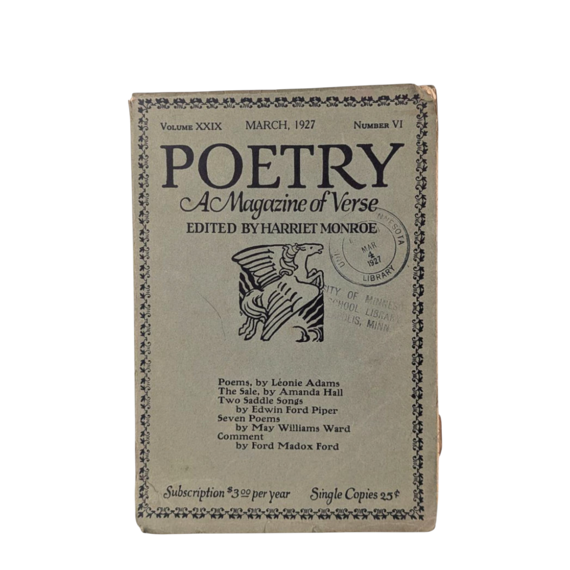 Vintage 1927 Poetry Magazine, Harriet Monroe Editor, Early 20th Century Verse, Literary Collectible, Gift for Poet