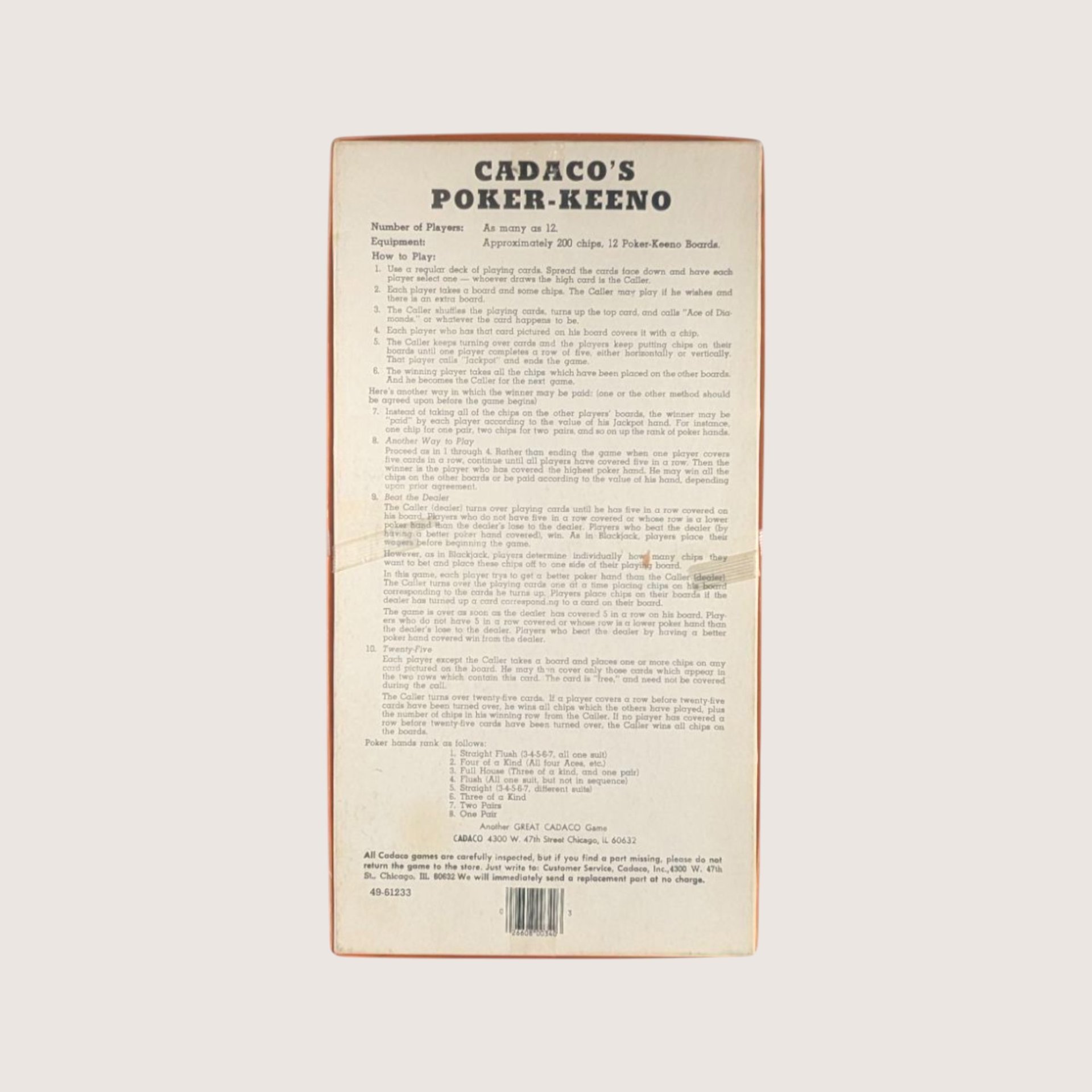 1970s Cadaco Poker Keeno Game