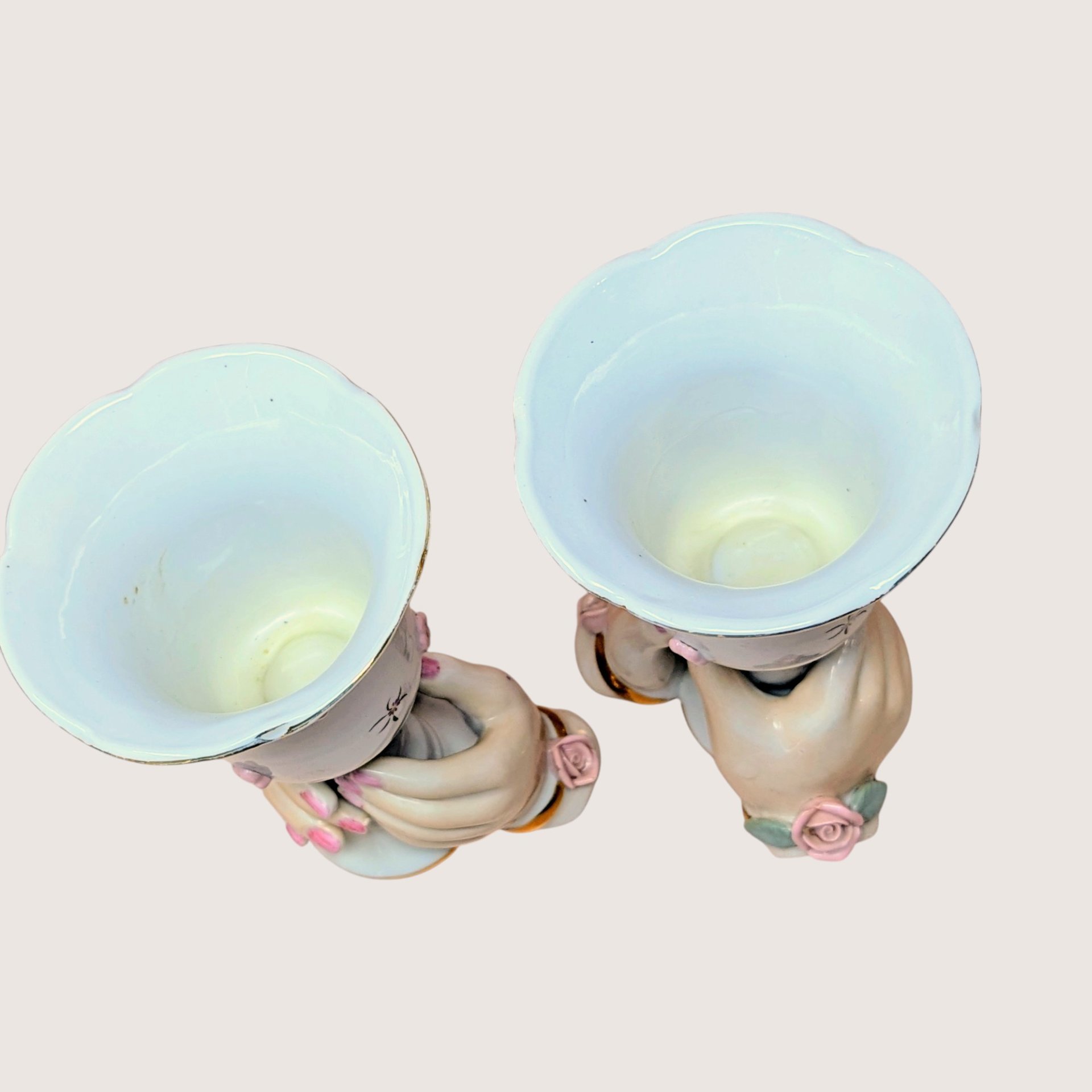 Vintage Ceramic Hands Holding Cup Candle Holder Pair