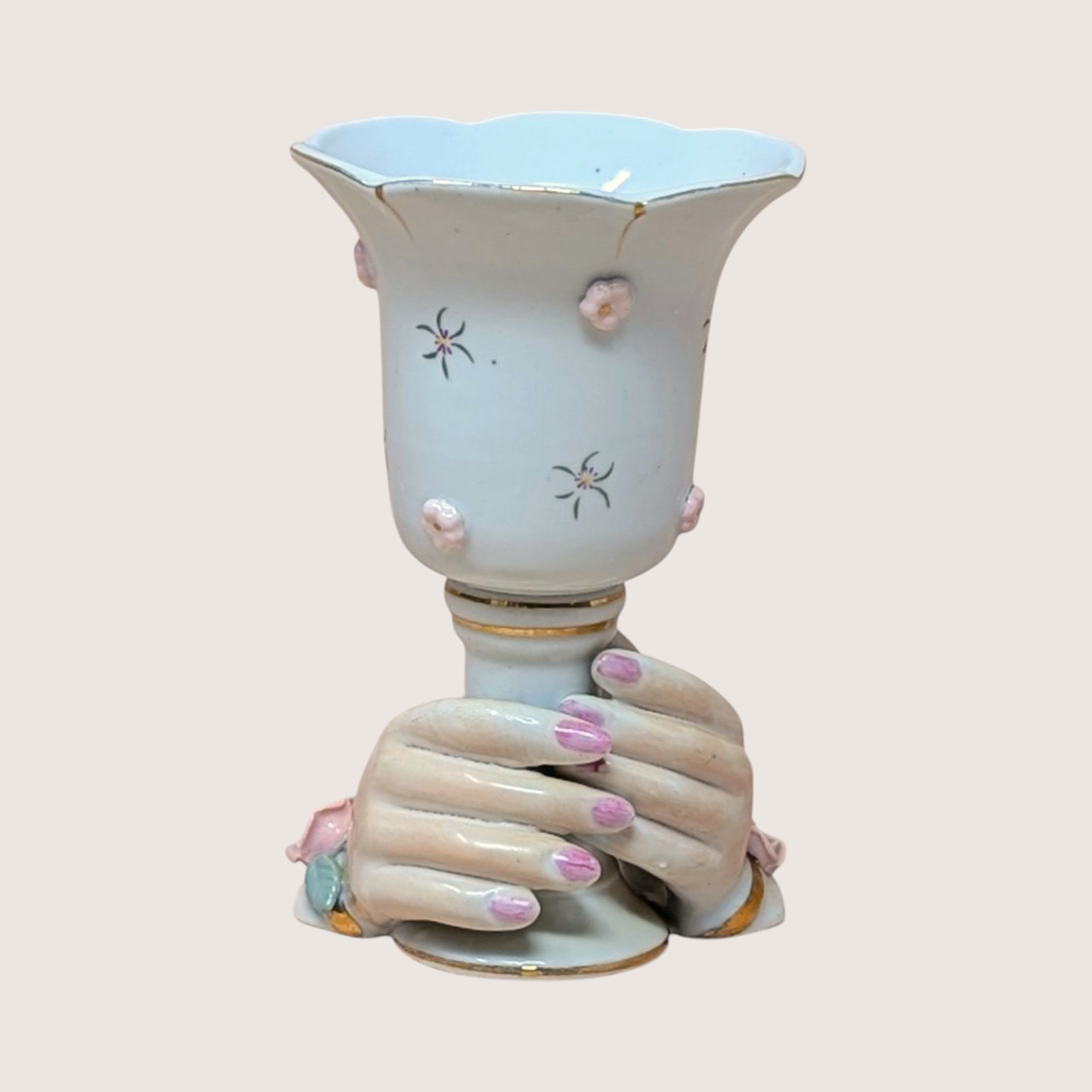 Vintage Ceramic Hands Holding Cup Candle Holder Pair
