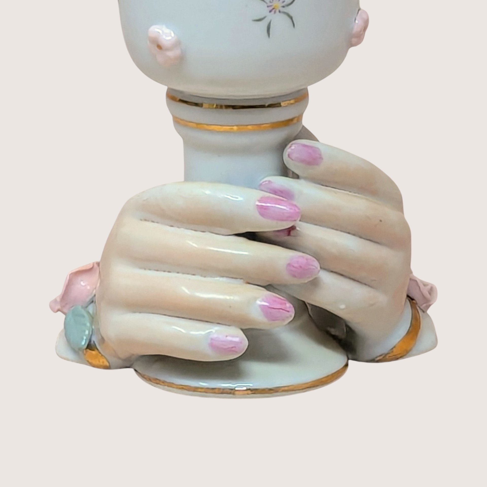 Vintage Ceramic Hands Holding Cup Candle Holder Pair