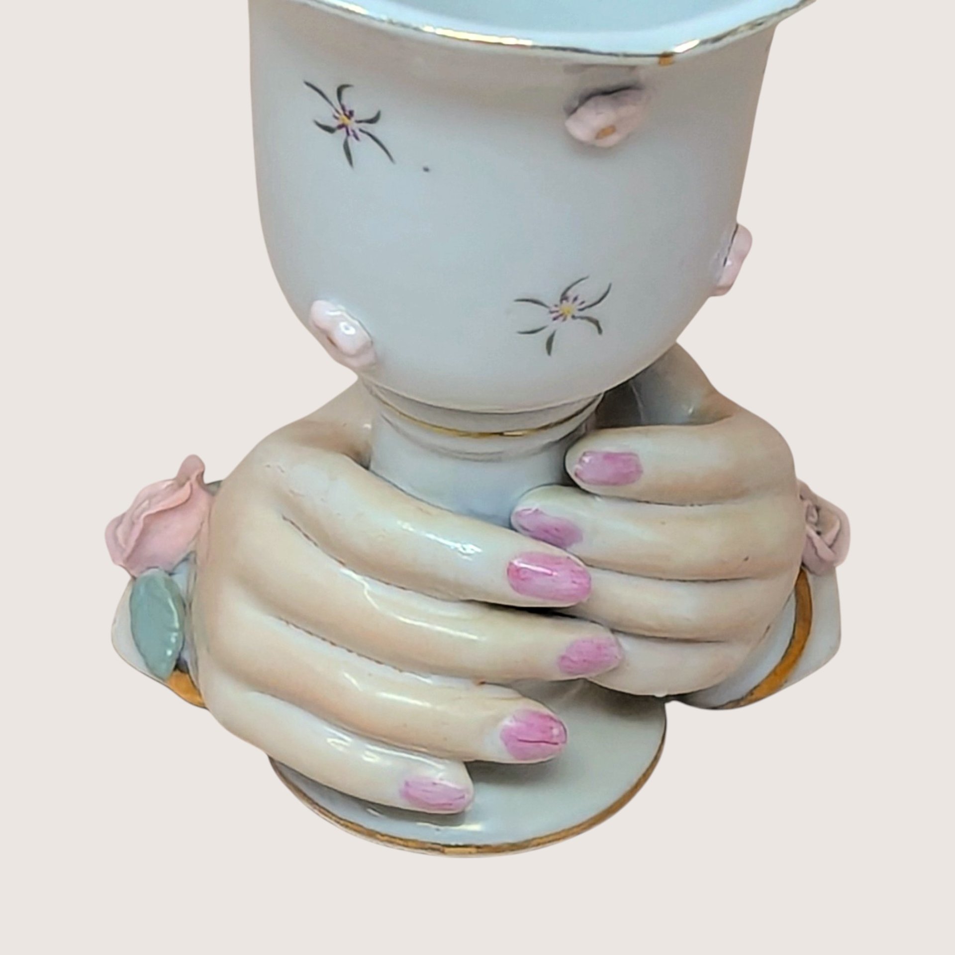 Vintage Ceramic Hands Holding Cup Candle Holder Pair