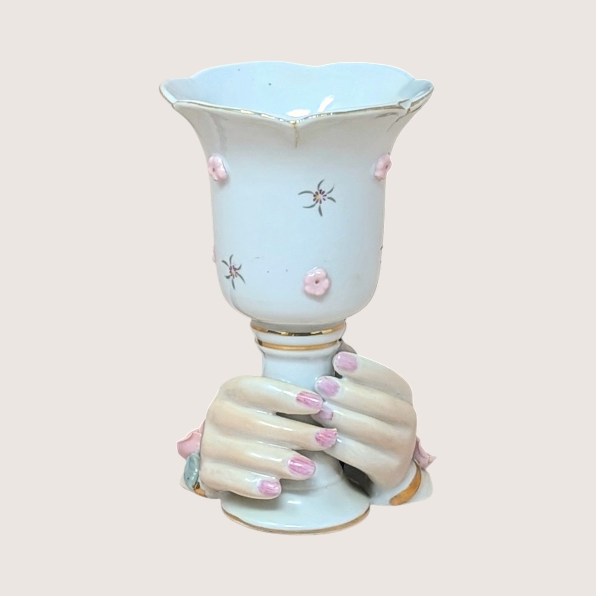 Vintage Ceramic Hands Holding Cup Candle Holder Pair