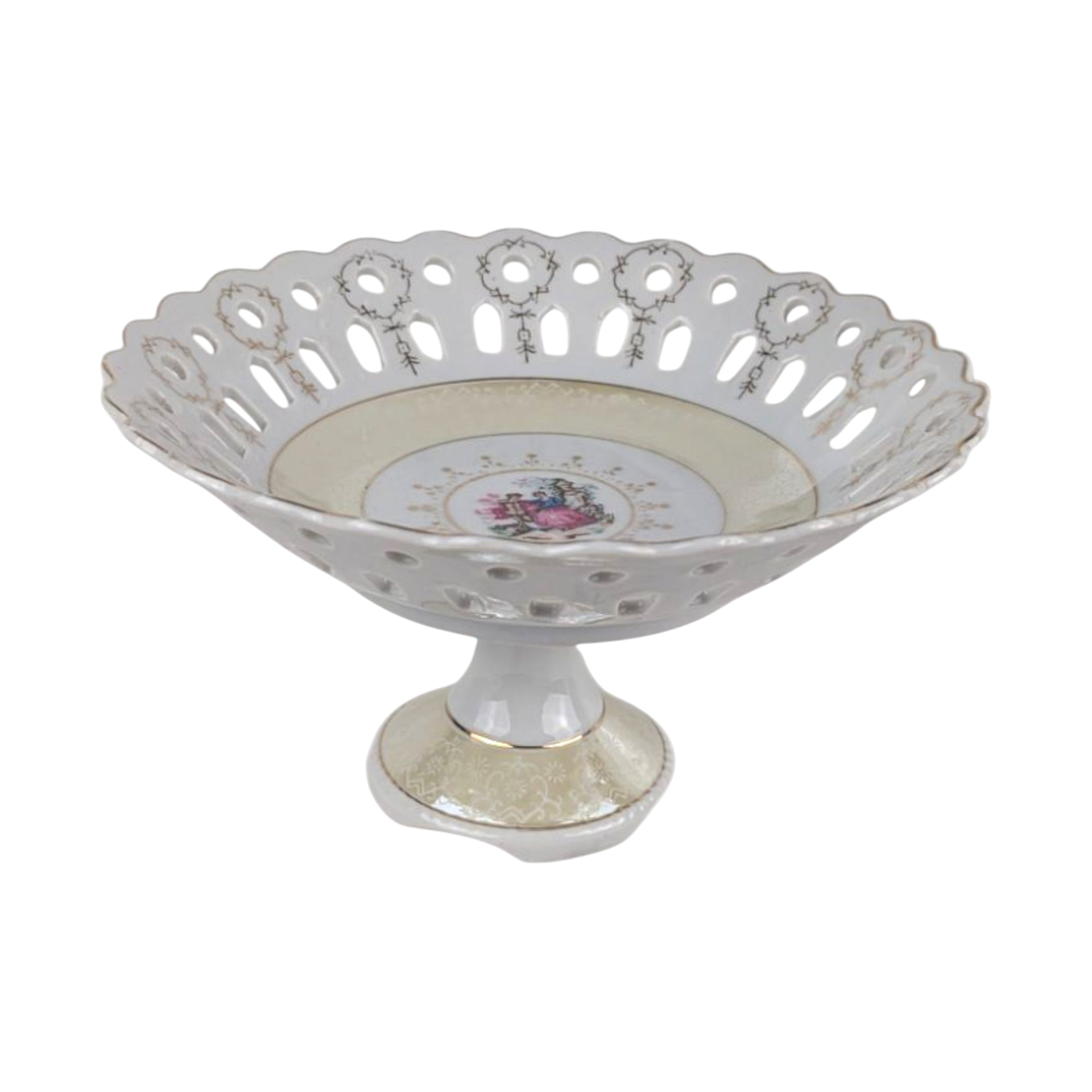 Vintage Arnart Pedestal Bowl, M4036 Reticulated Compote Dish, Fragonard Courting Couple Scene, Japanese Porcelain
