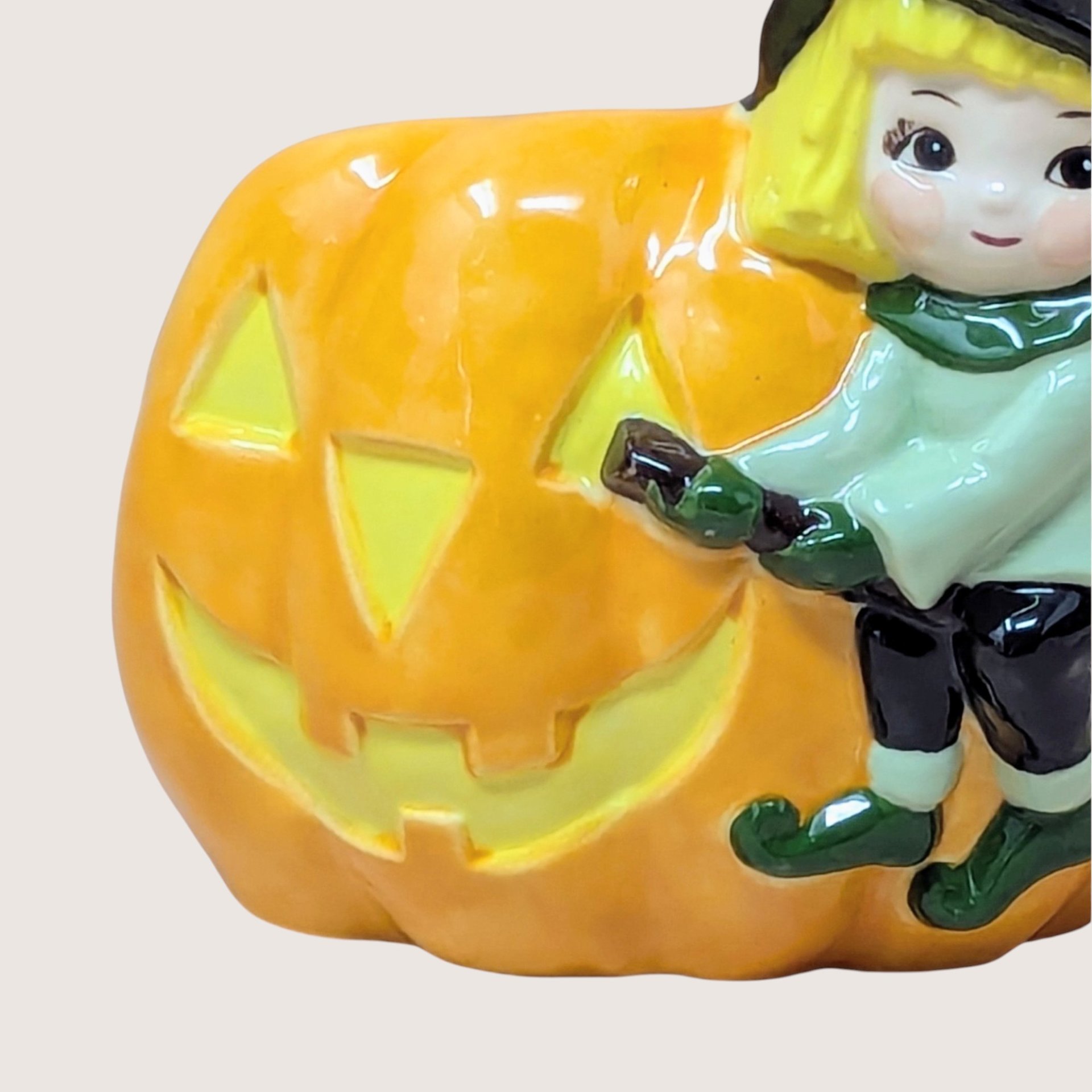 Vintage Halloween Witch Riding Pumpkin Planter