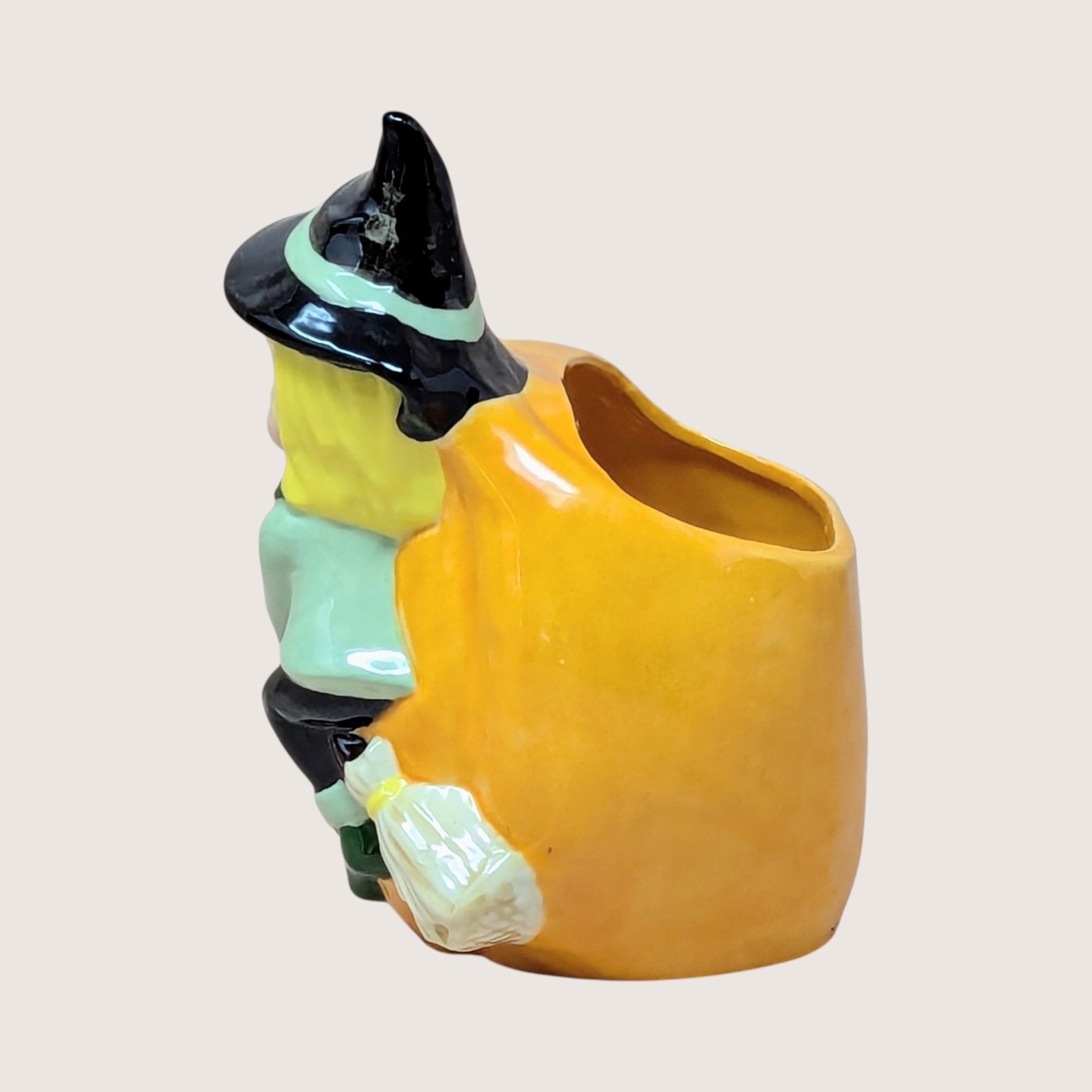 Vintage Halloween Witch Riding Pumpkin Planter