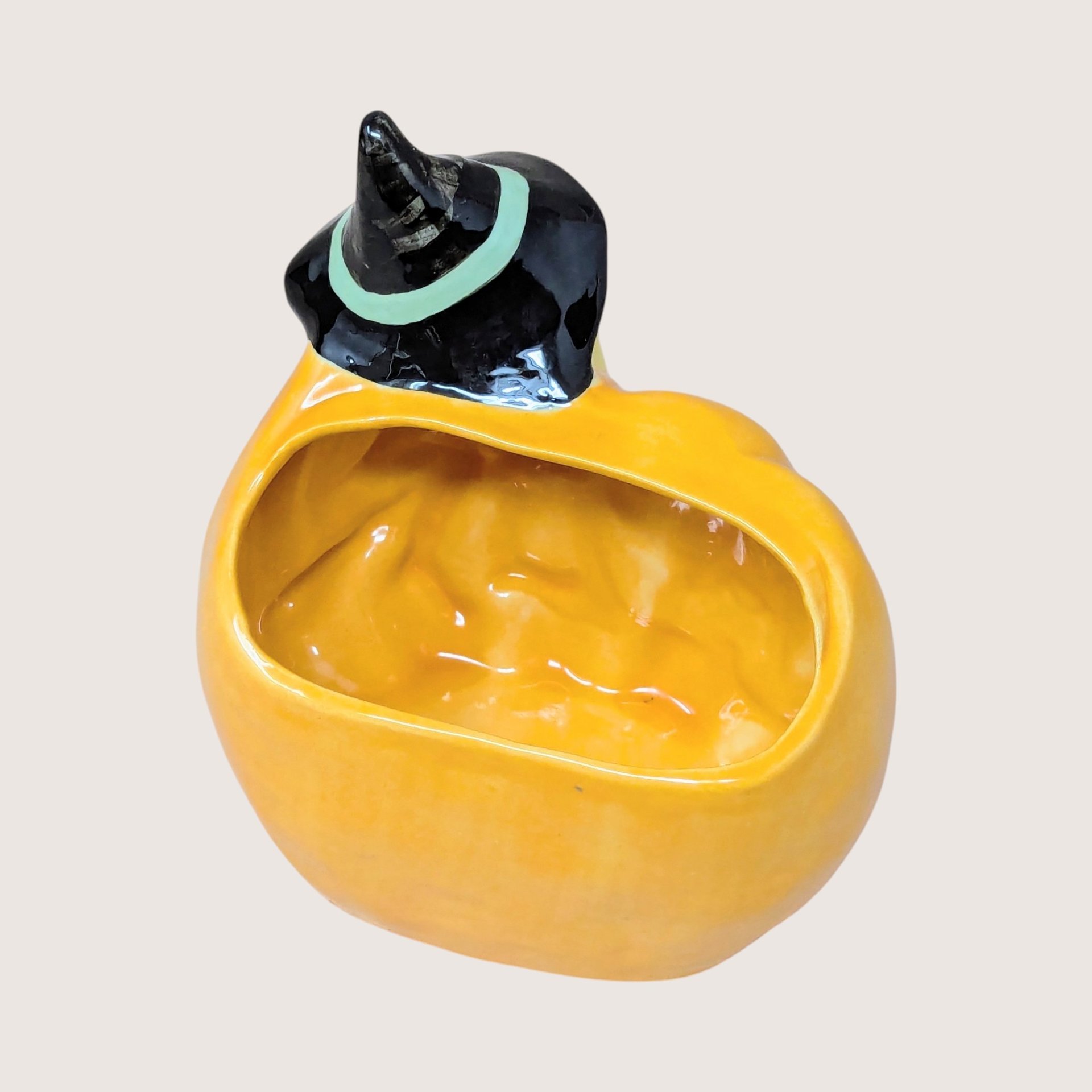Vintage Halloween Witch Riding Pumpkin Planter