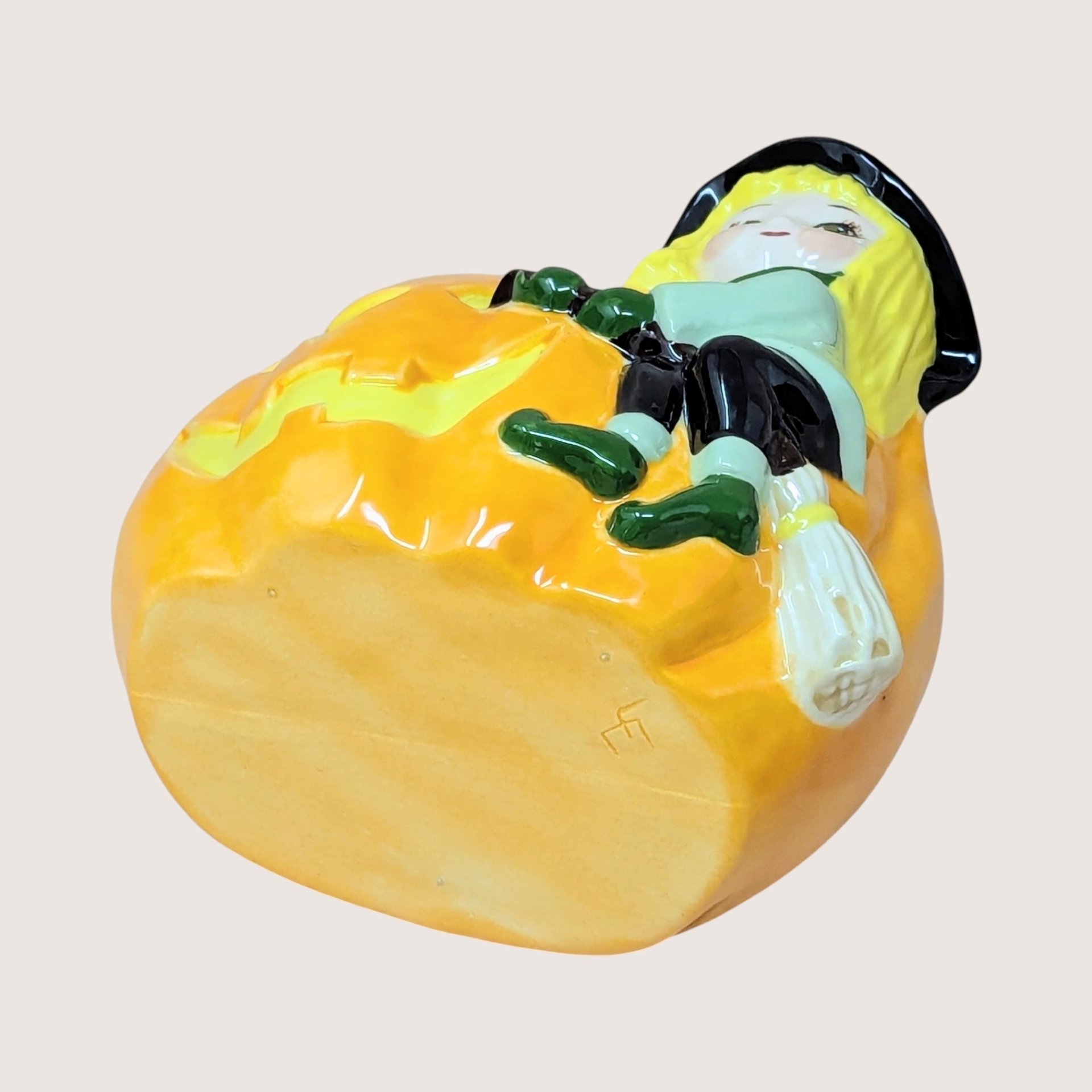 Vintage Halloween Witch Riding Pumpkin Planter