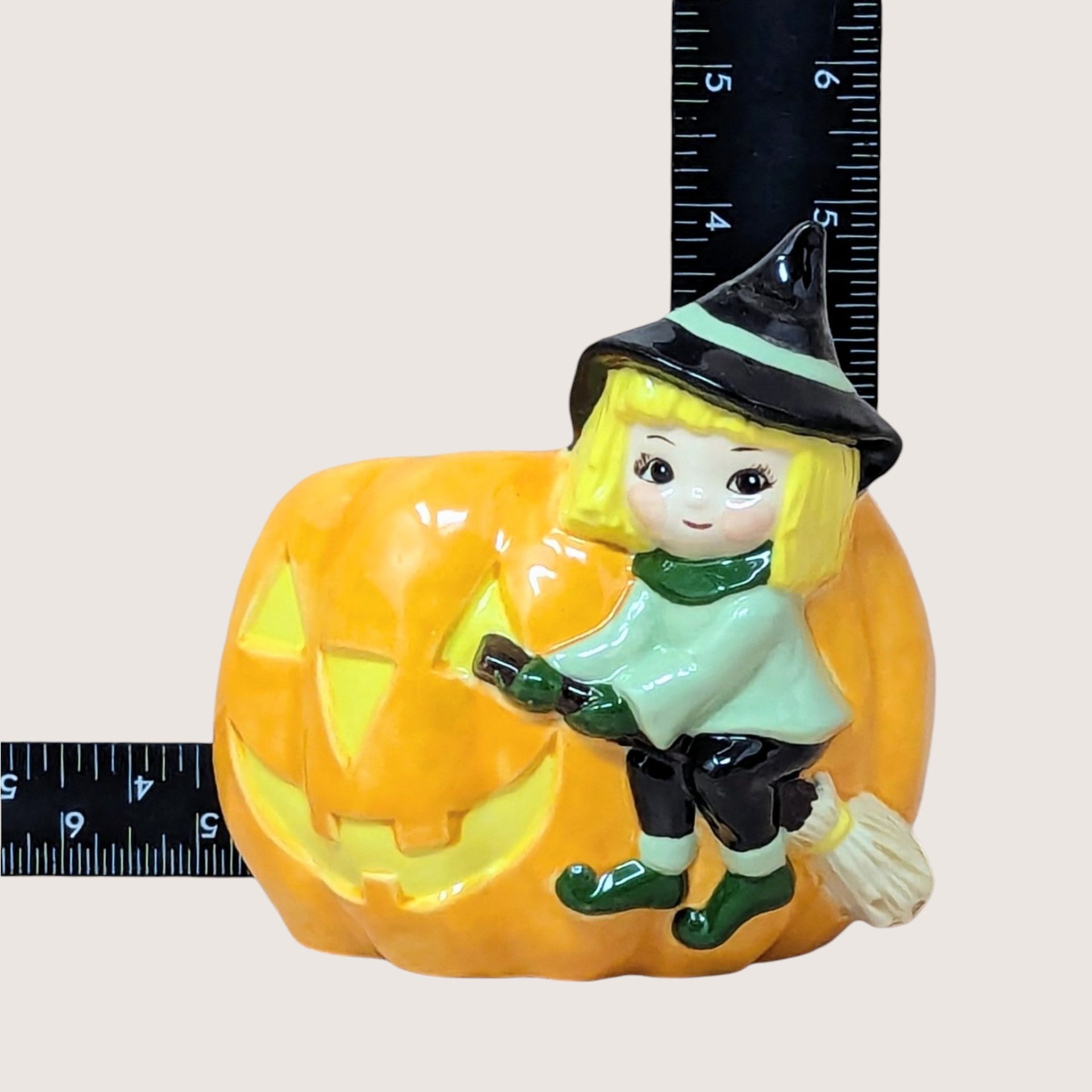 Vintage Halloween Witch Riding Pumpkin Planter