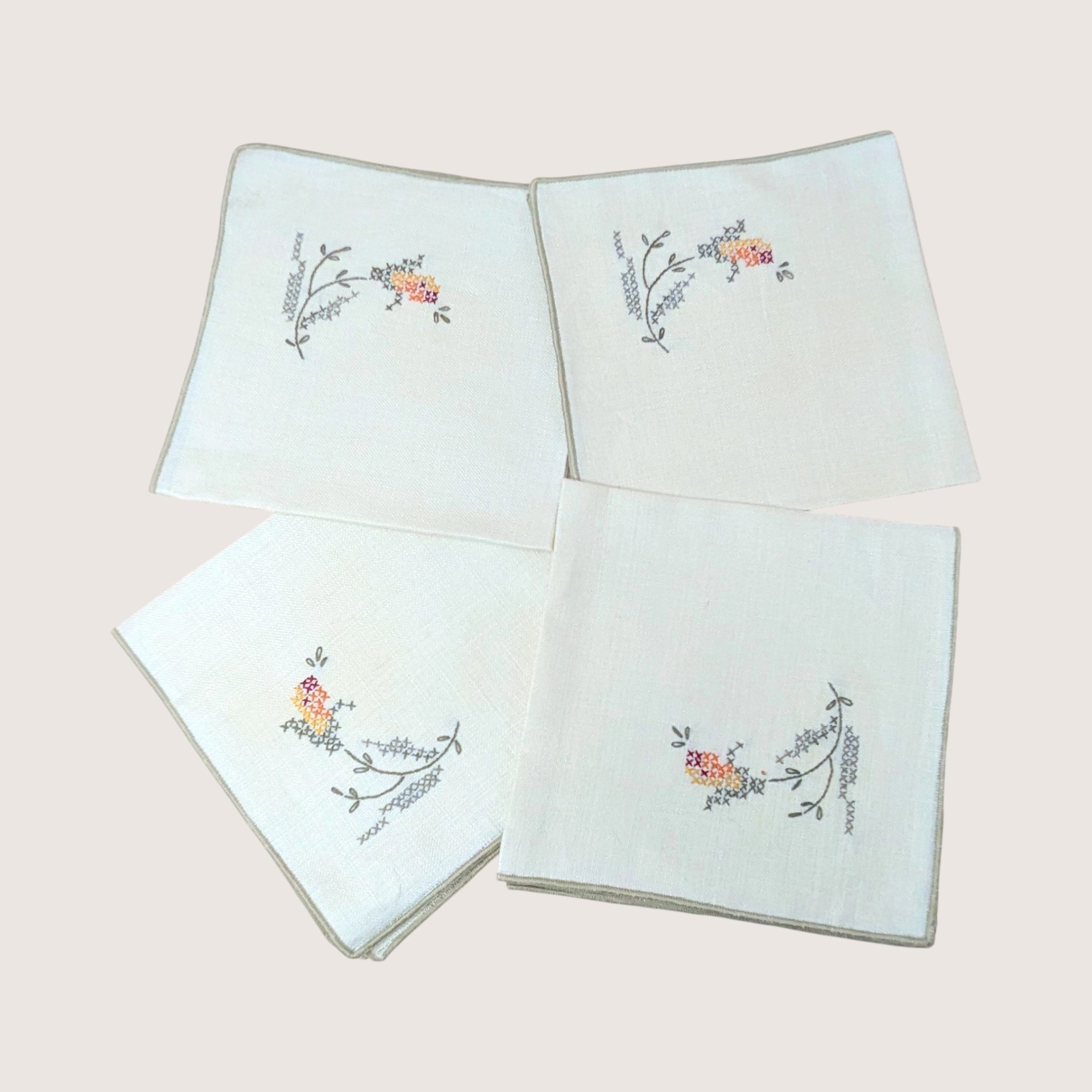 Vintage Bucilla 8 Piece Floral Cross Stitch Table Linen Set