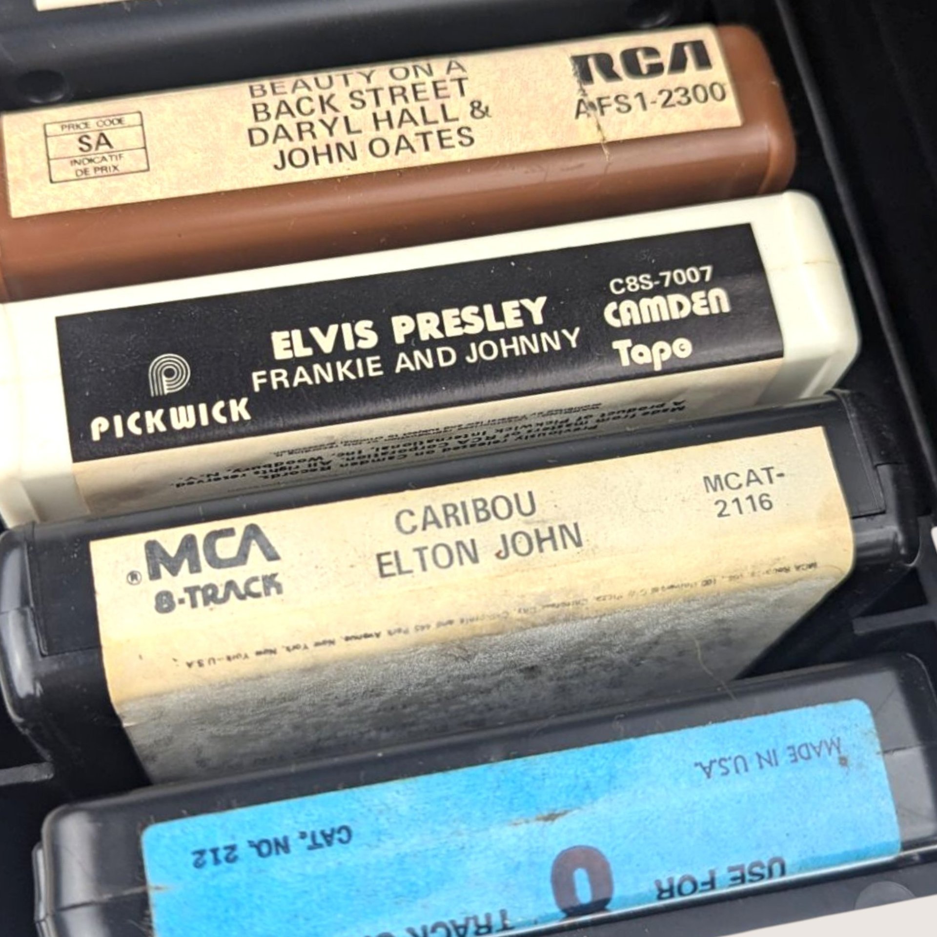 1976 Service Plastic Faux Woodgrain 8 Track Carrying Case with Tapes