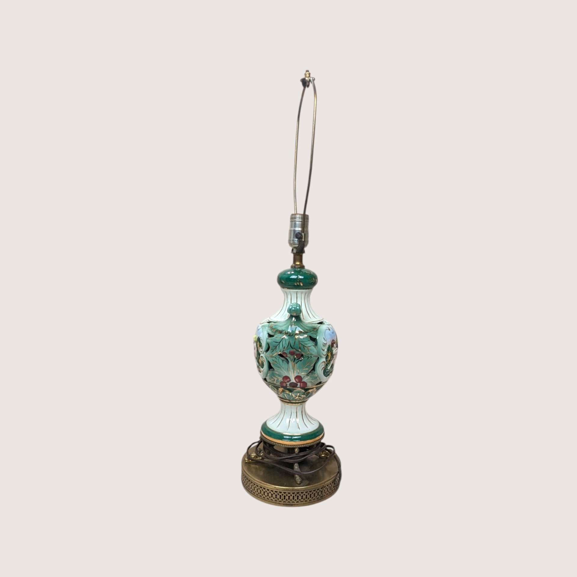 Vintage Mid Century Italian Capodimonte Style Cherub Ceramic Table Lamp