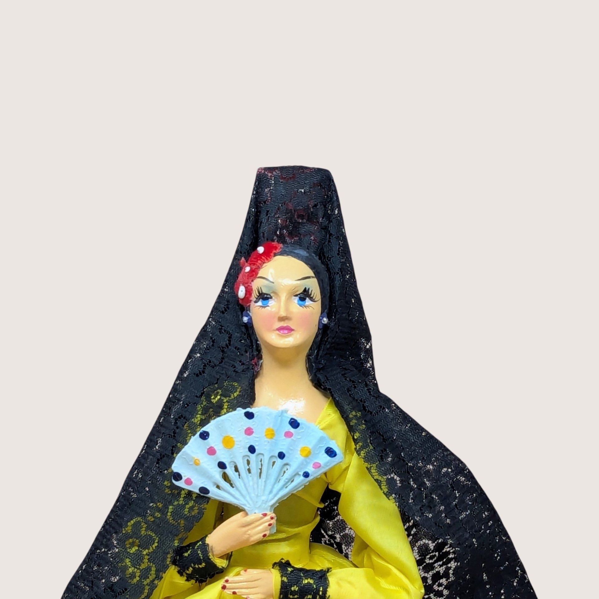 Vintage Spanish Senorita Doll in Yellow and Black Lace