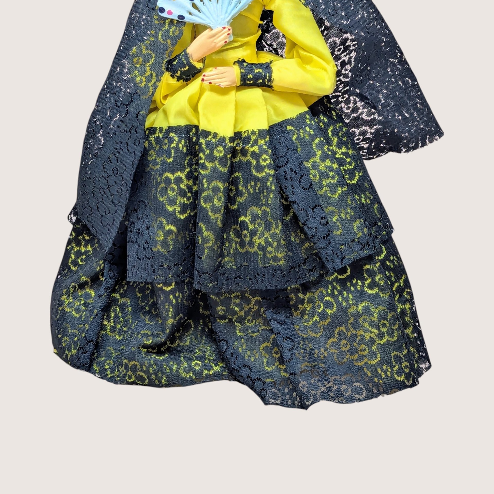 Vintage Spanish Senorita Doll in Yellow and Black Lace
