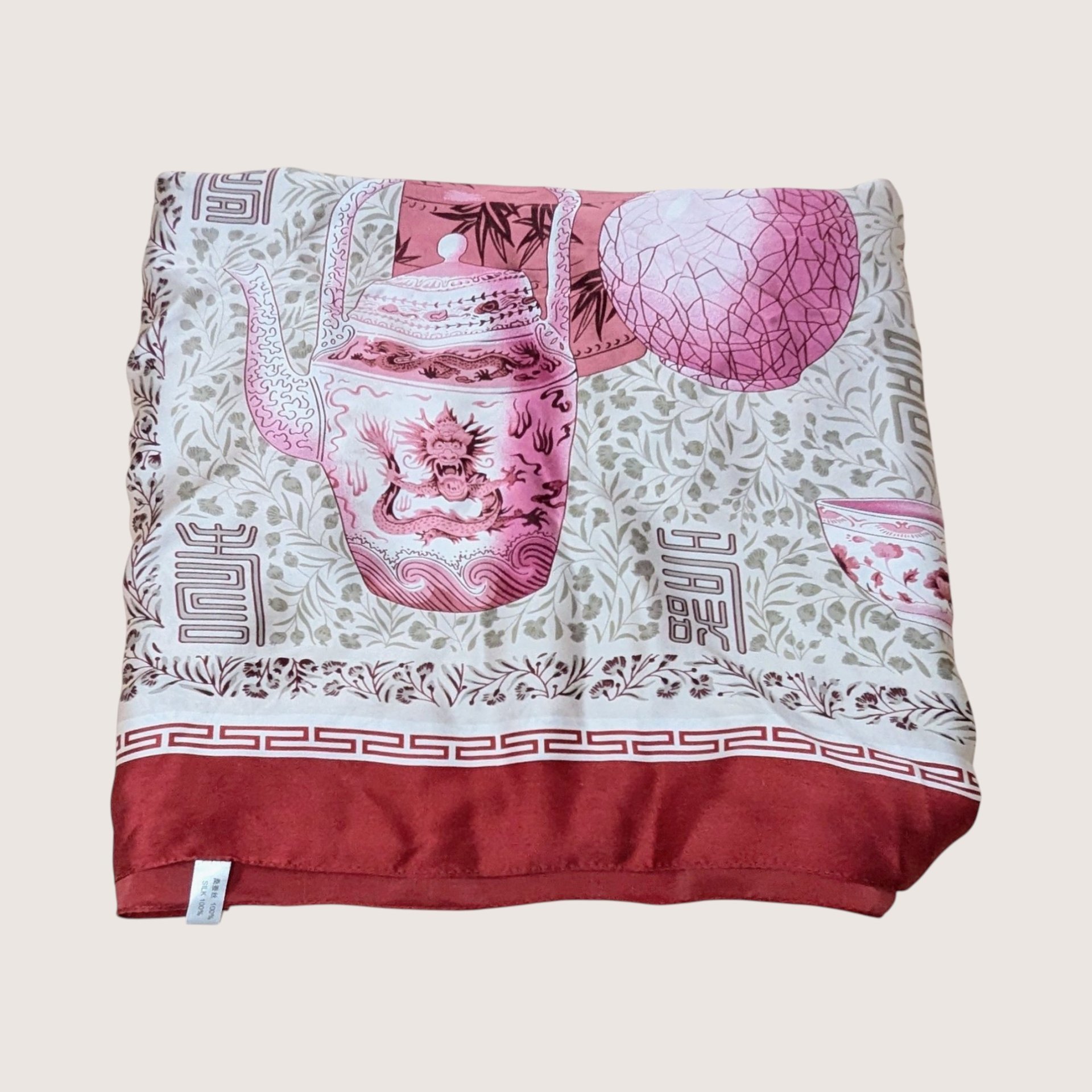 Vintage Asian Pottery Print Silk Scarf