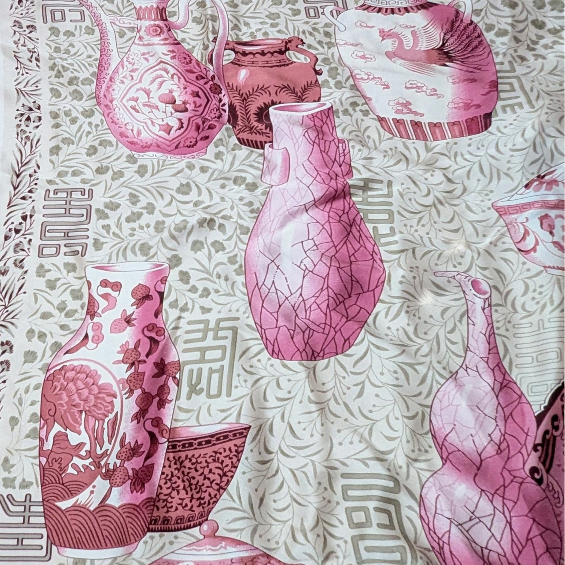 Vintage Asian Pottery Print Silk Scarf