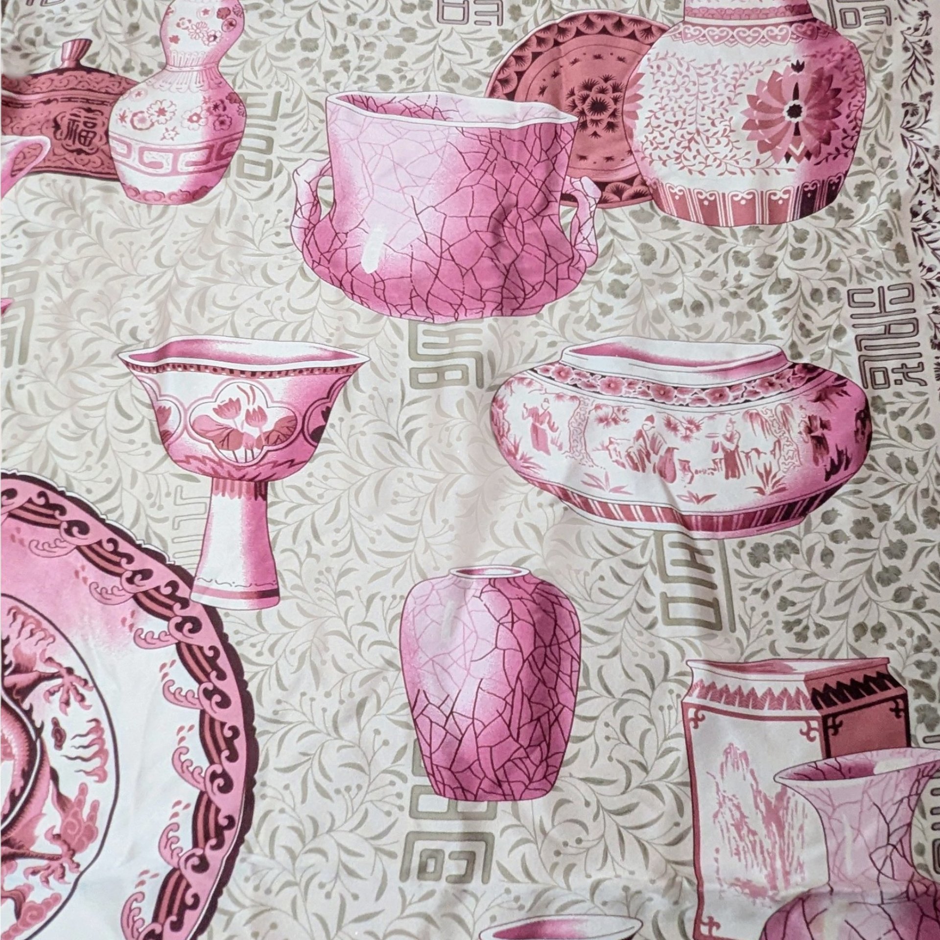 Vintage Asian Pottery Print Silk Scarf