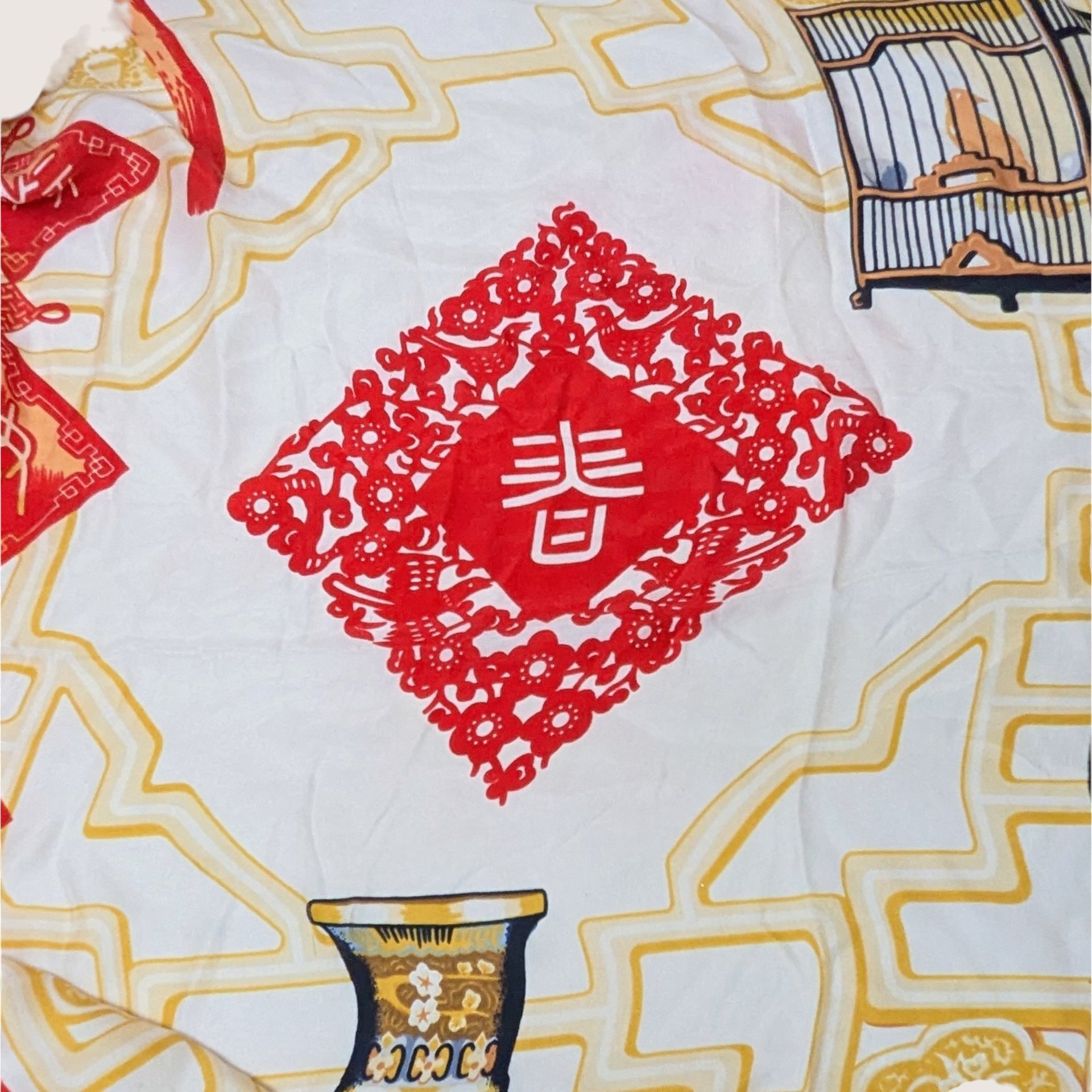 Vintage Huali Silk Scarf Asian Ginger Jar Print