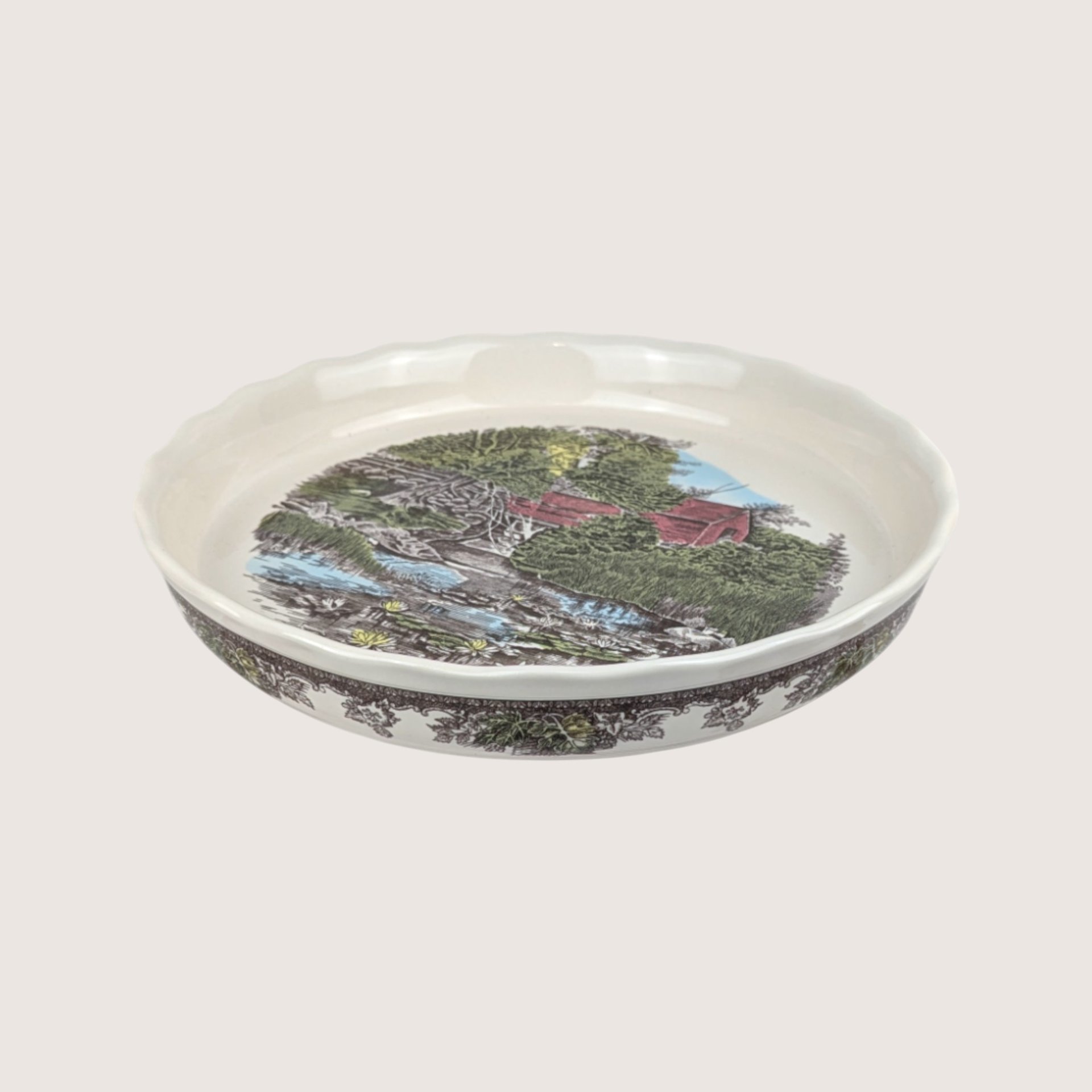 Vintage Johnson Brothers Friendly Village Covered Bridge Pie Plate
