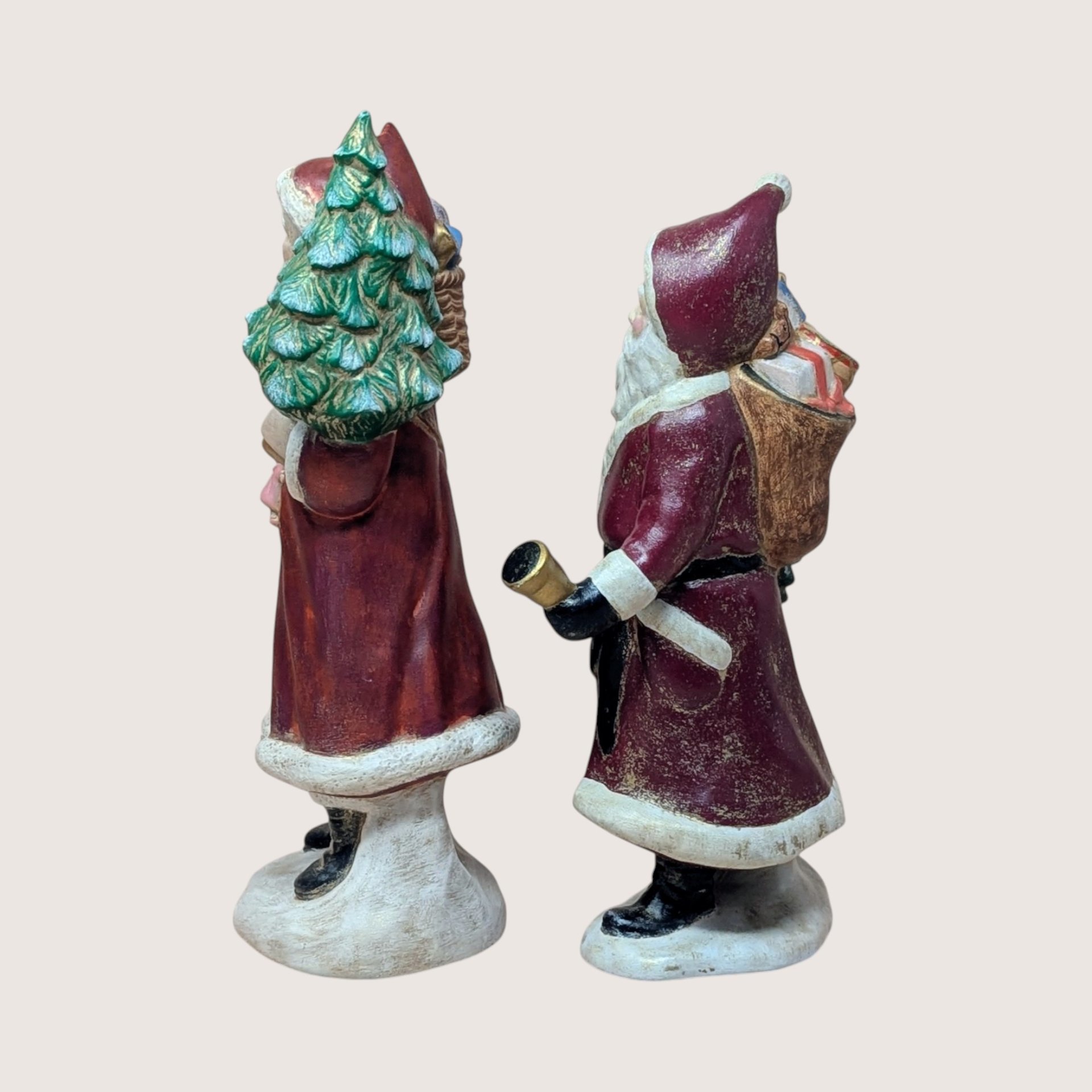Vintage Pair Hand Painted Old World Santa Figures