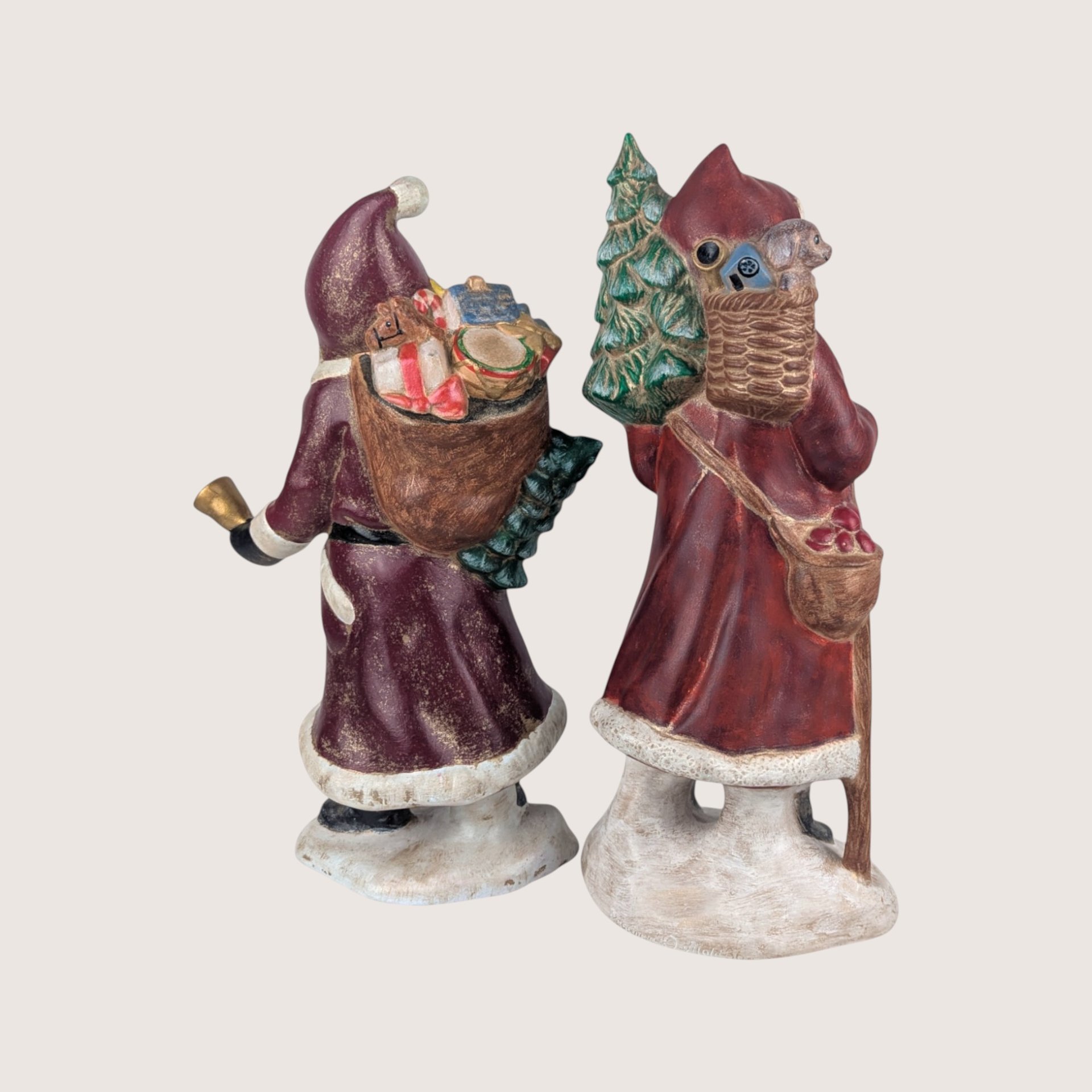 Vintage Hand Painted Old World Santa Figurine Pair