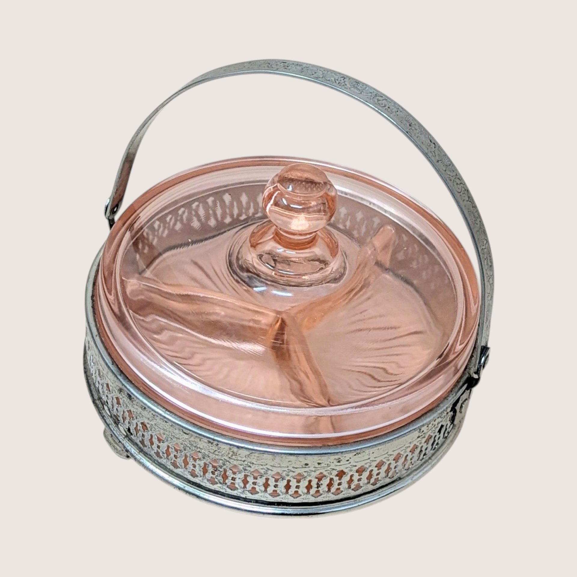 1930s Pink Depression Glass Covered Bowl
