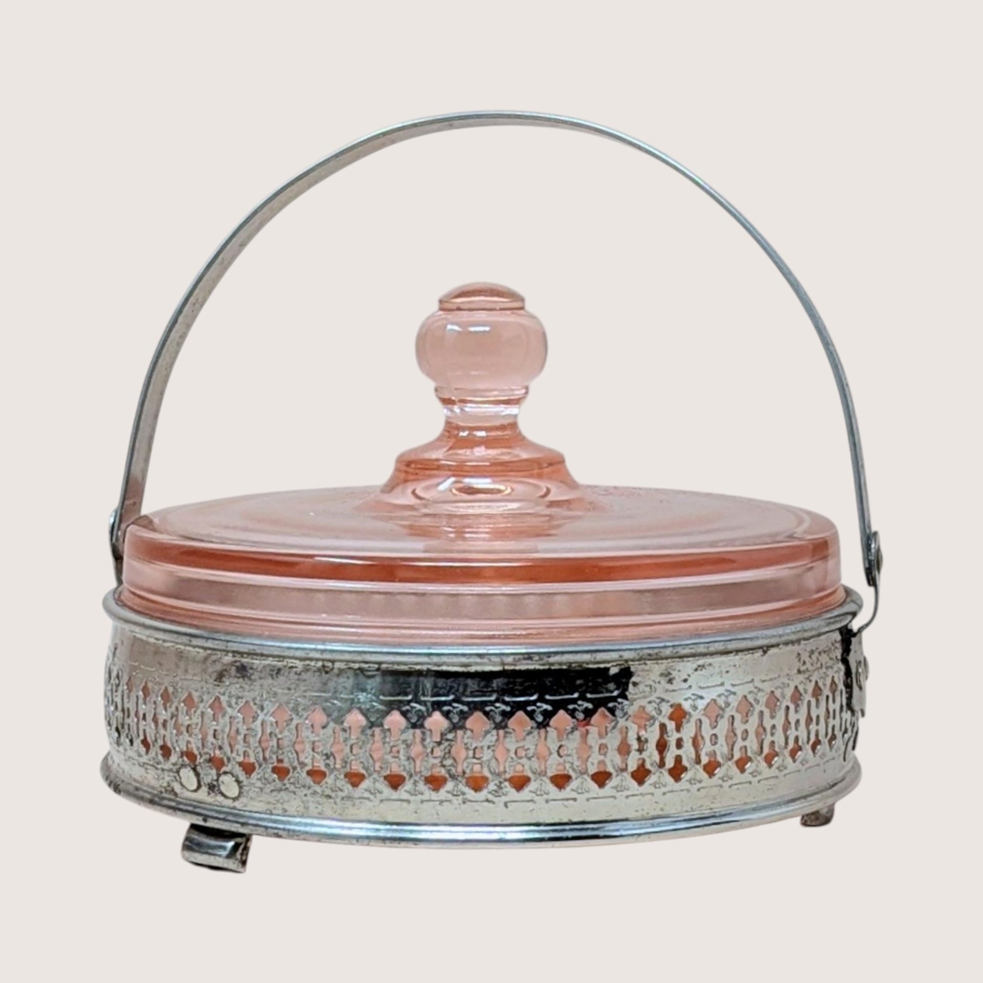 1930s Pink Depression Glass Covered Bowl