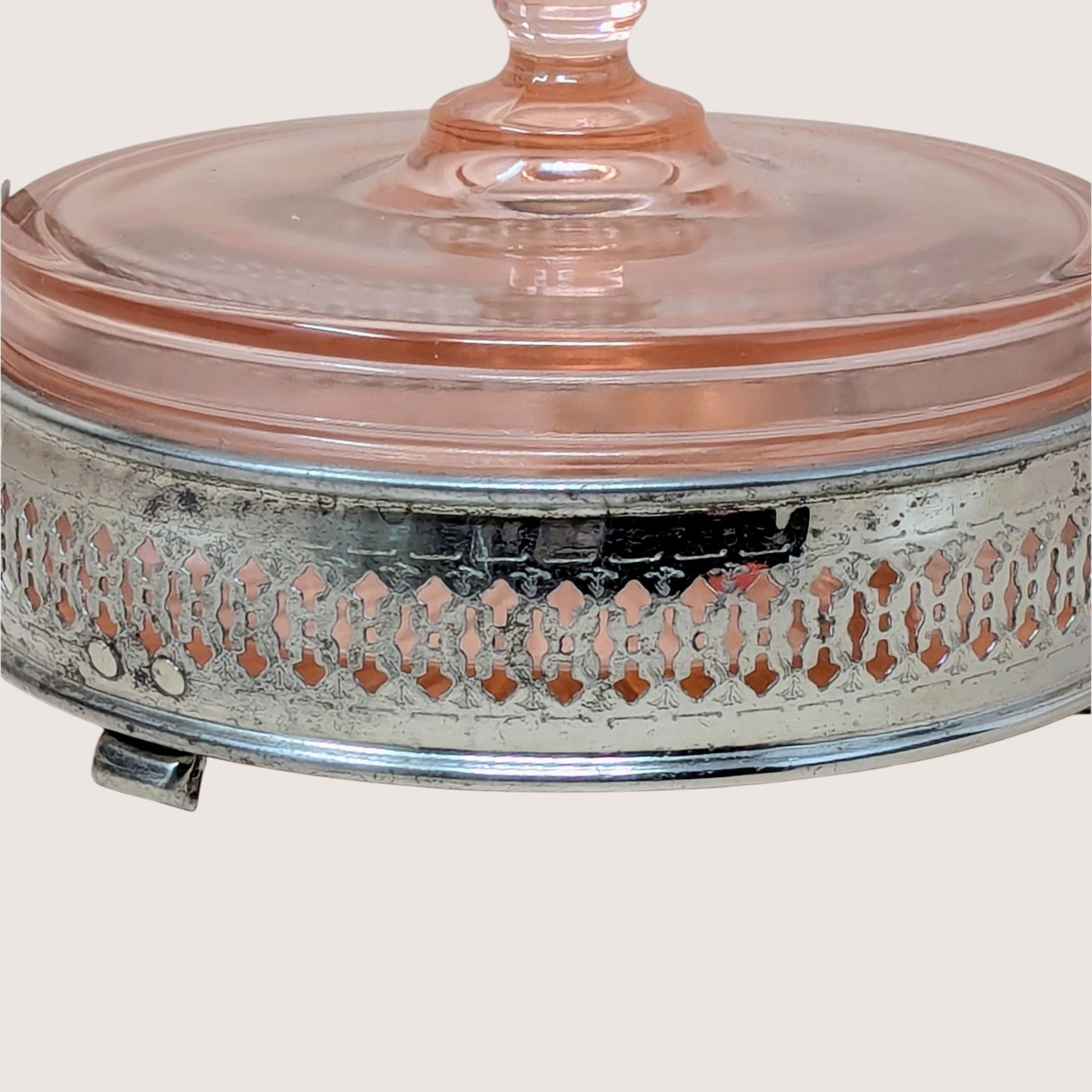 1930s Pink Depression Glass Covered Bowl