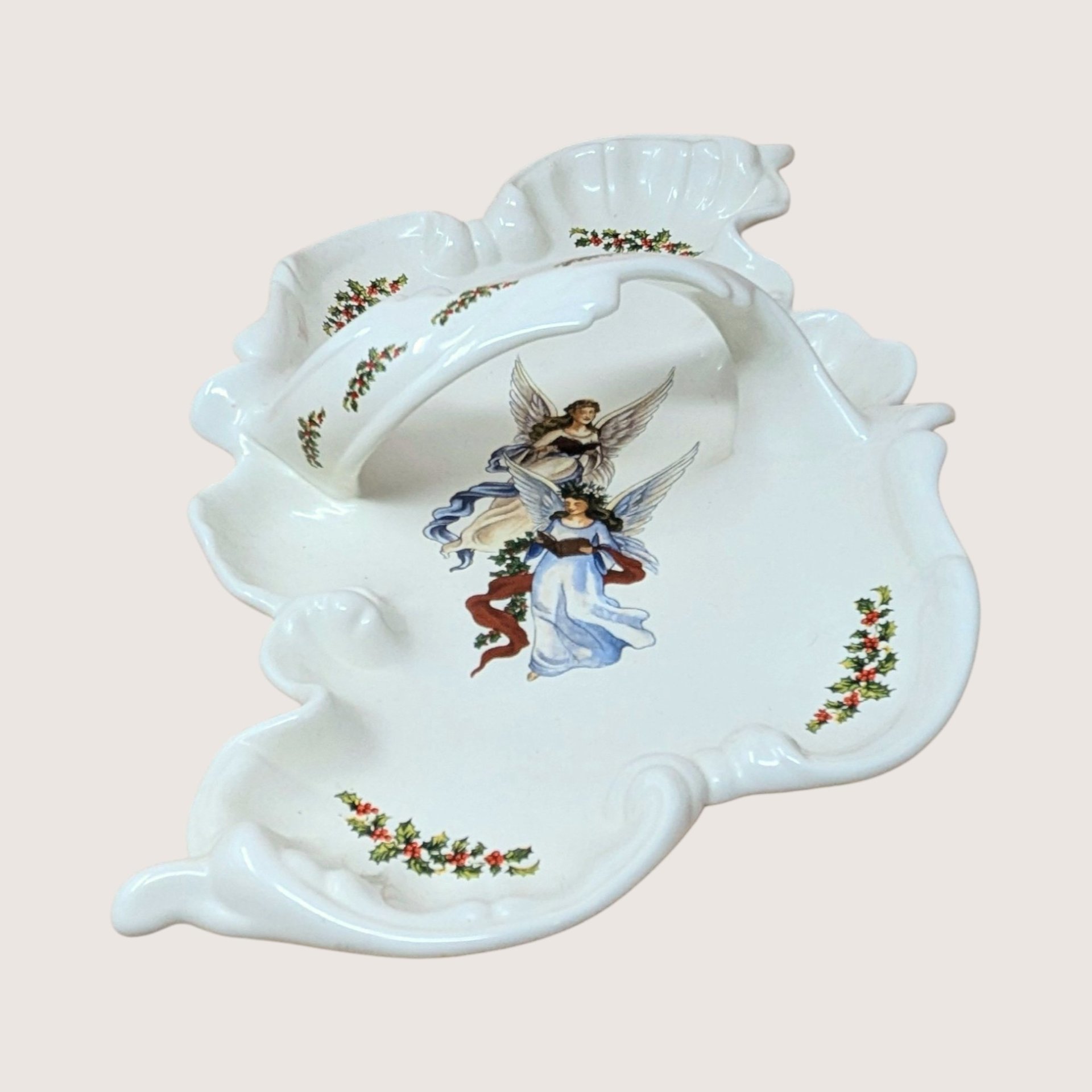 Vintage Handmade Ceramic Christmas Angel Tray