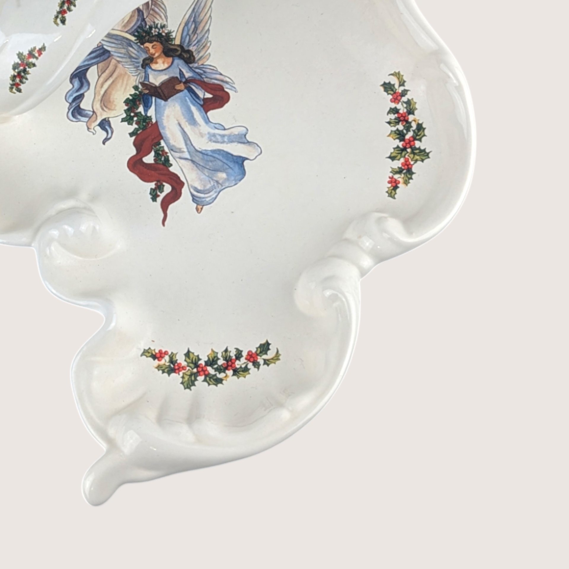 1980s Handmade Ceramic Christmas Handled Tray Holiday