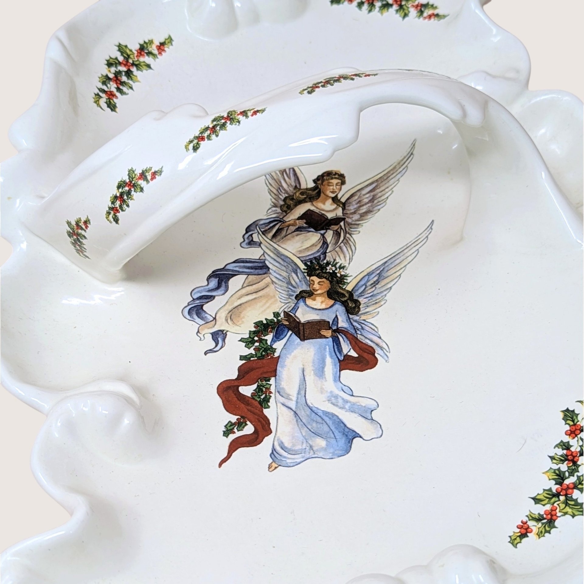 Vintage Handmade Ceramic Christmas Angel Tray