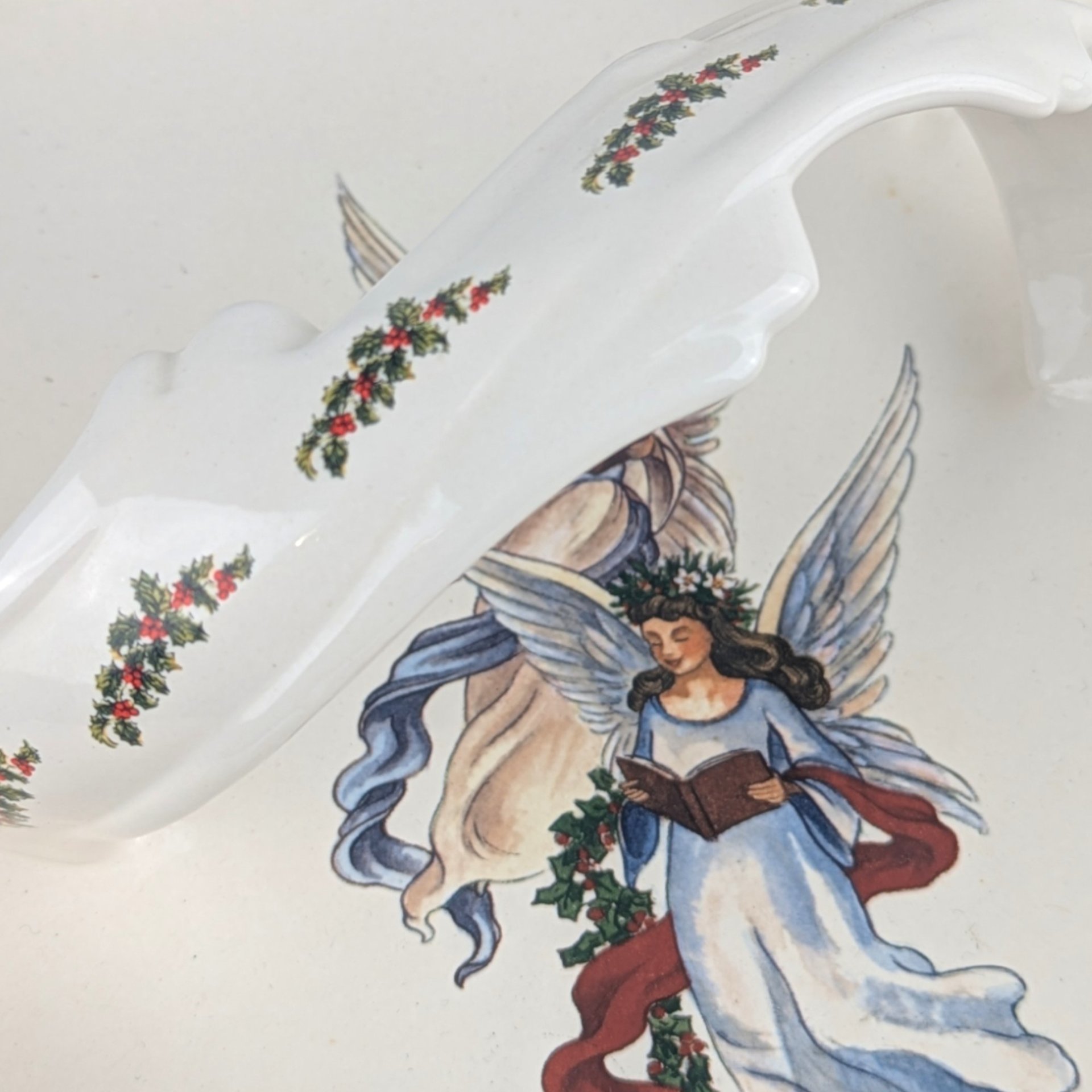 1980s Handmade Ceramic Christmas Handled Tray Holiday
