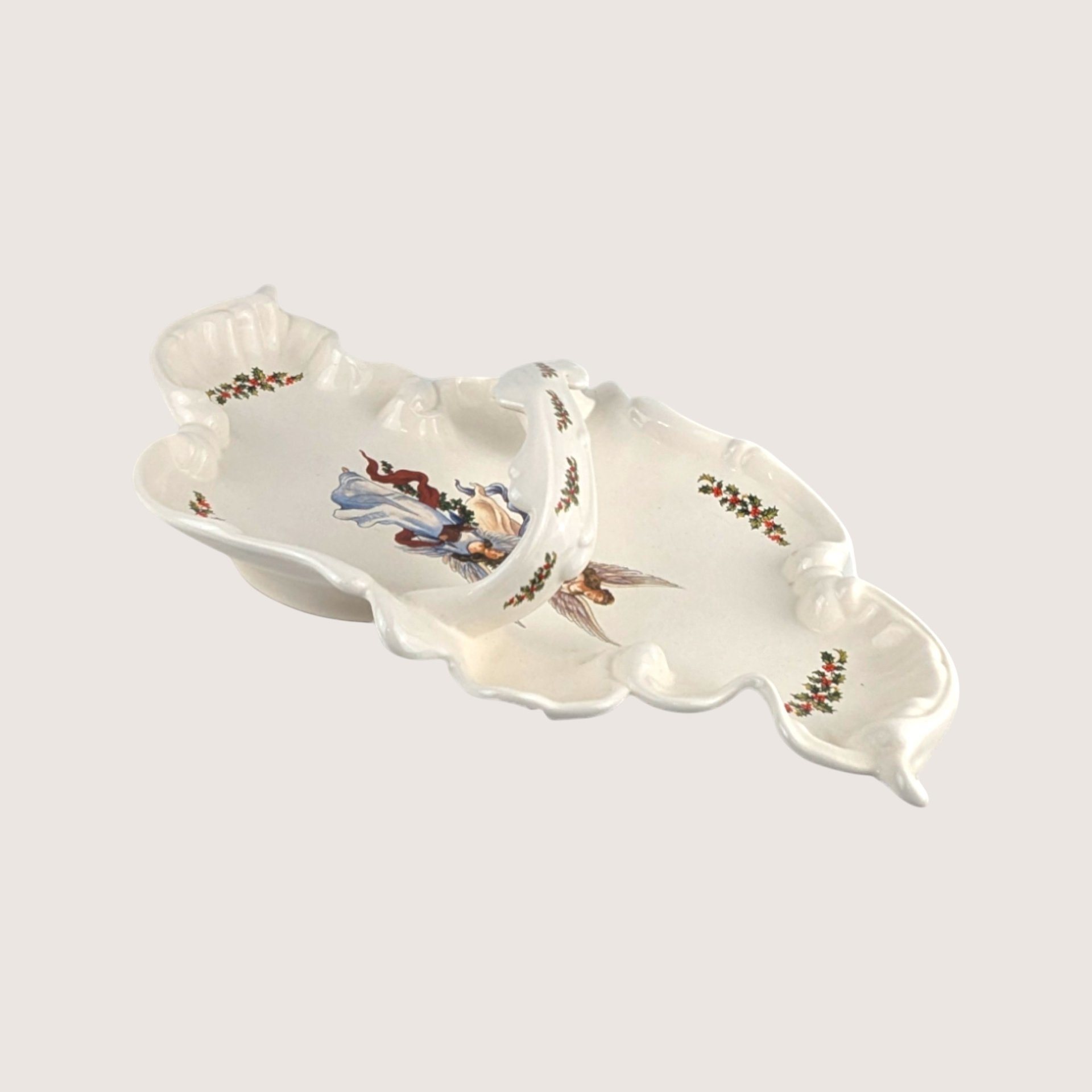 1980s Handmade Ceramic Christmas Handled Tray Holiday