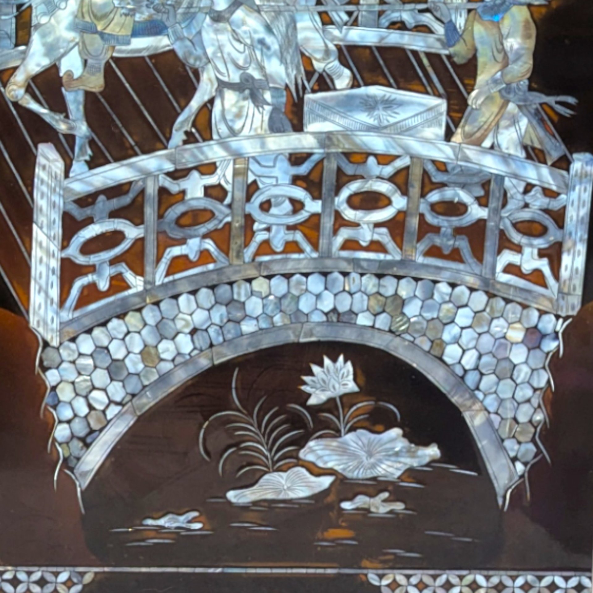 1960s Vietnamese Mother of Pearl Inlay Lacquer Wall Panel Paired Piece