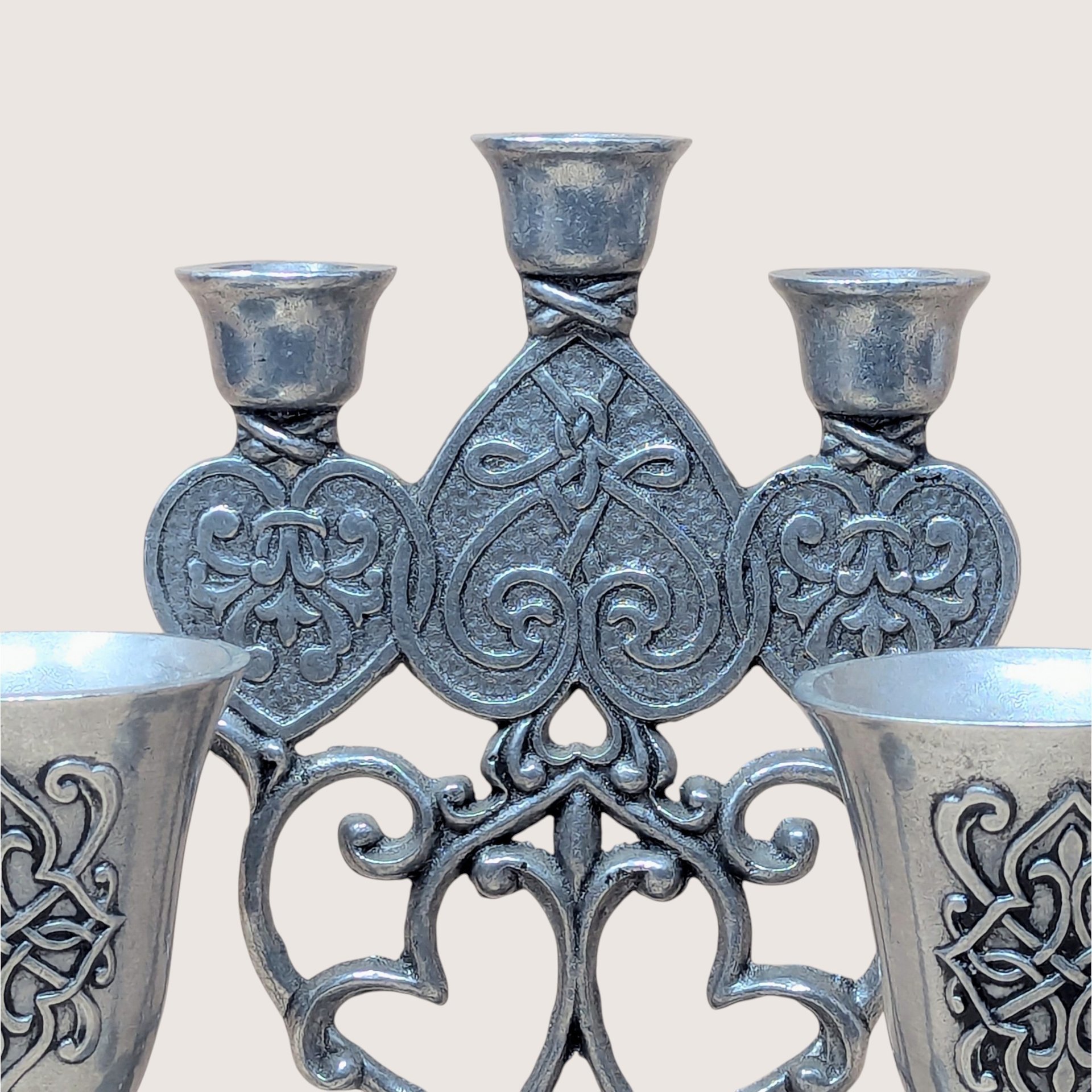 1990s Carlson Forevermore Pewter Candlestick and Goblet Set