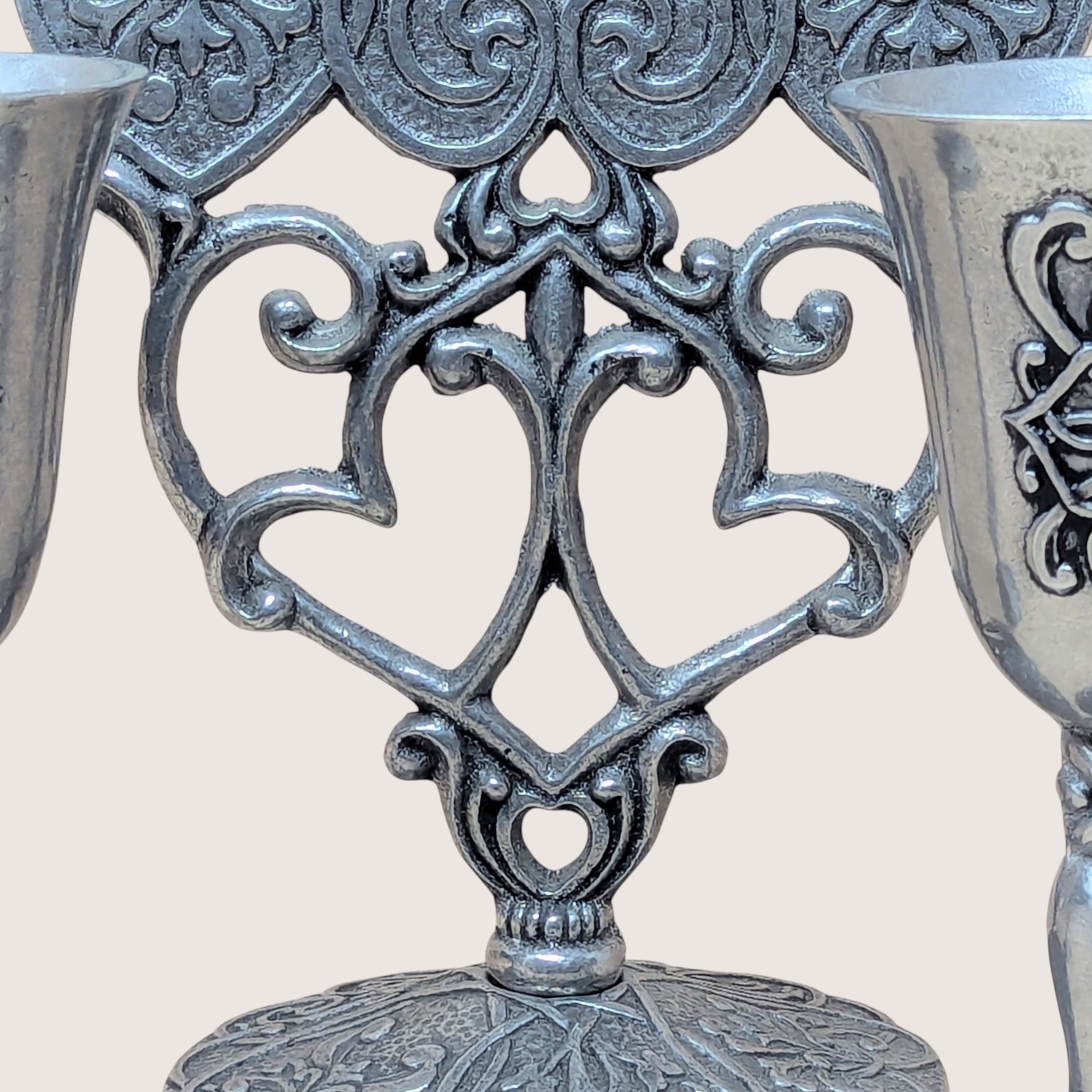1990s Carlson Forevermore Pewter Candlestick and Goblet Set