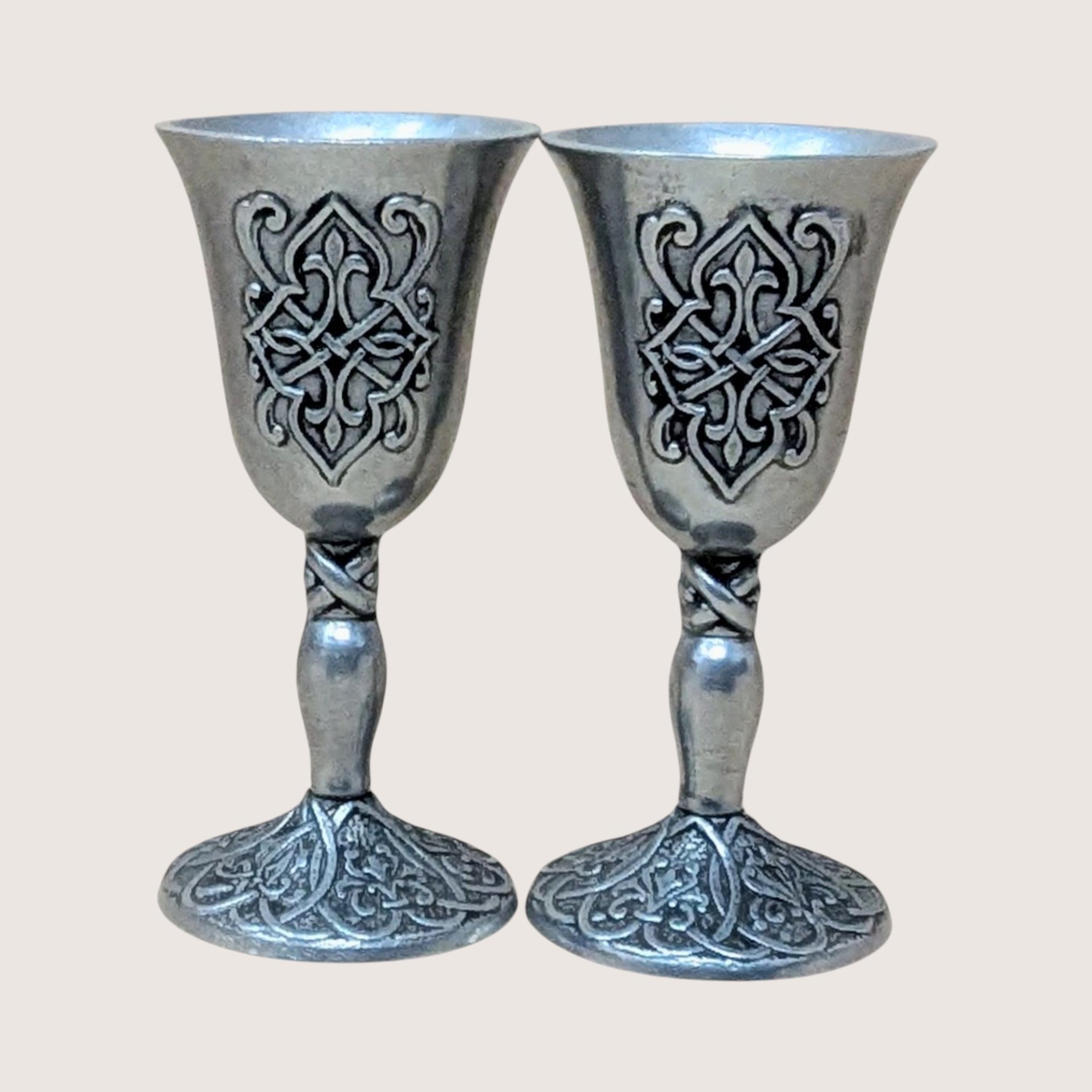 1990s Carlson Forevermore Pewter Candlestick and Goblet Set