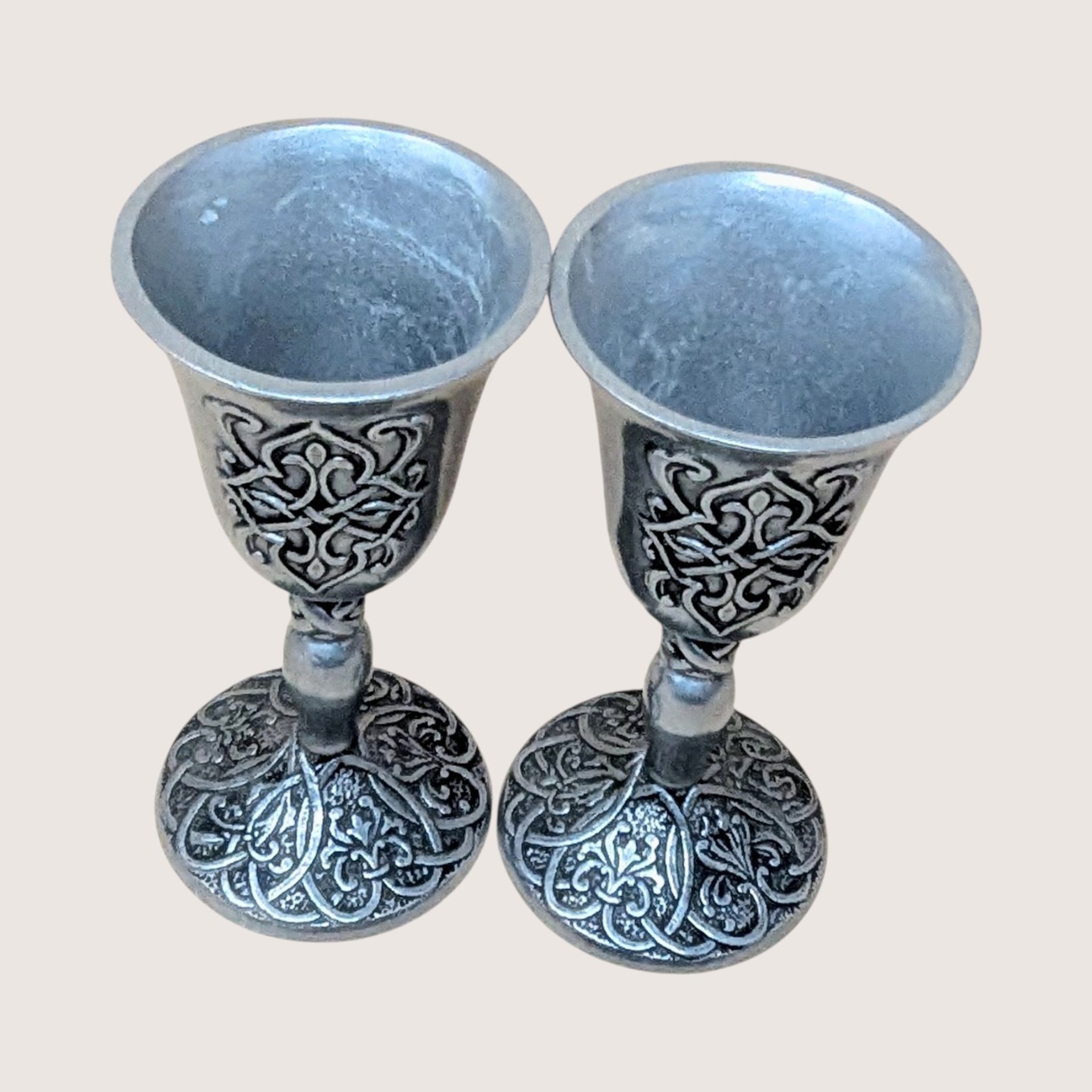 1990s Carlson Forevermore Pewter Candlestick and Goblet Set