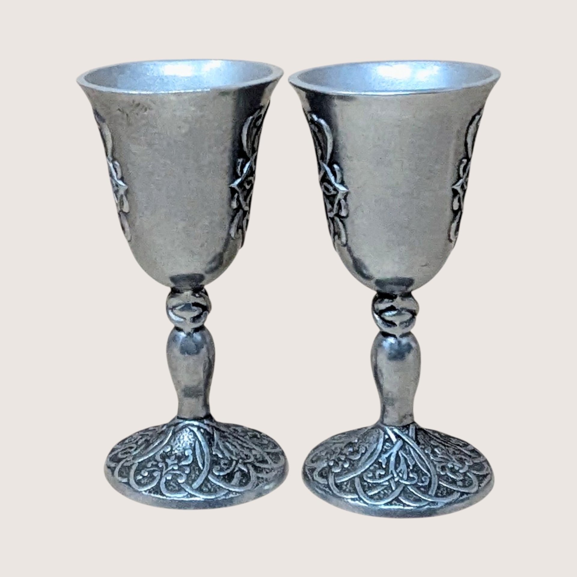 1990s Carlson Forevermore Pewter Candlestick and Goblet Set